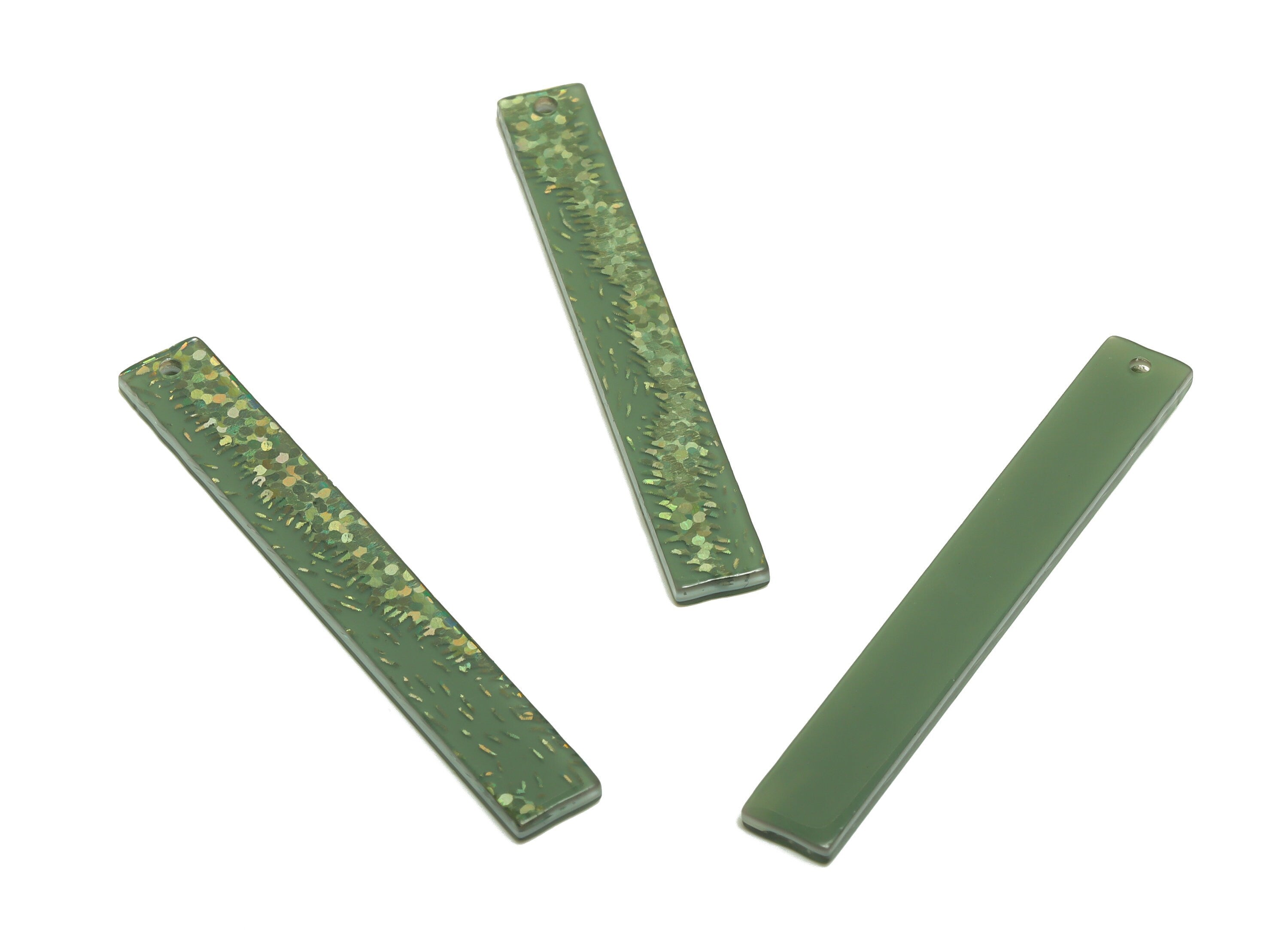 PVC Stick Charms - Bar Earrings and Pendant - Green Sequins Charm - Jewelry Supplies - Color Code: A963 - 59x7.8x2.56mm - AC2622-A963 - DOMEDBAZAAR