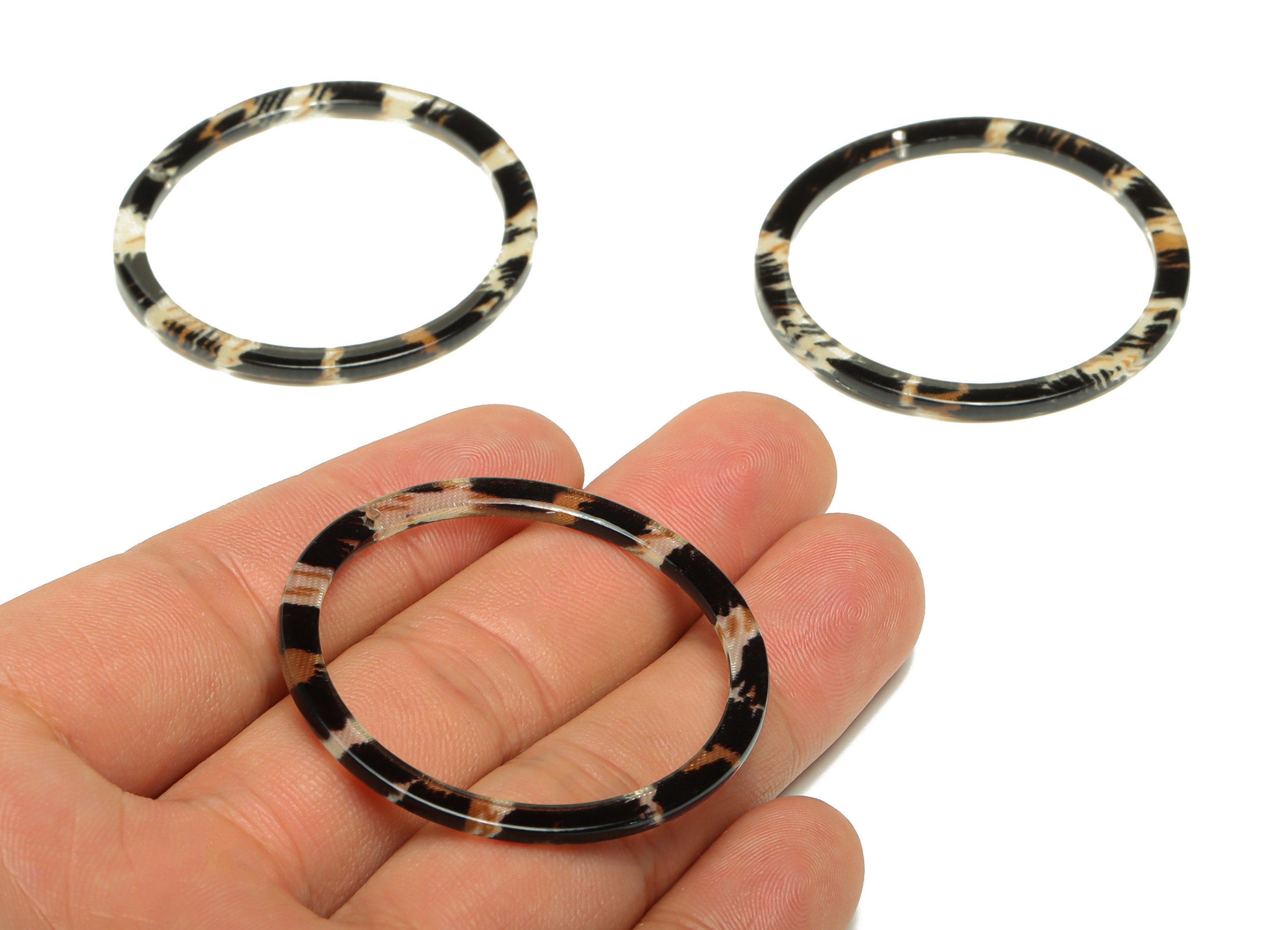 Acrylic Hoop Earrings Charms - Circle Pendant - Leopard Print Earring Findings - Jewelry Supplies - Color Code:A266 - 44x44.3x2mm -AC2620 - DOMEDBAZAAR