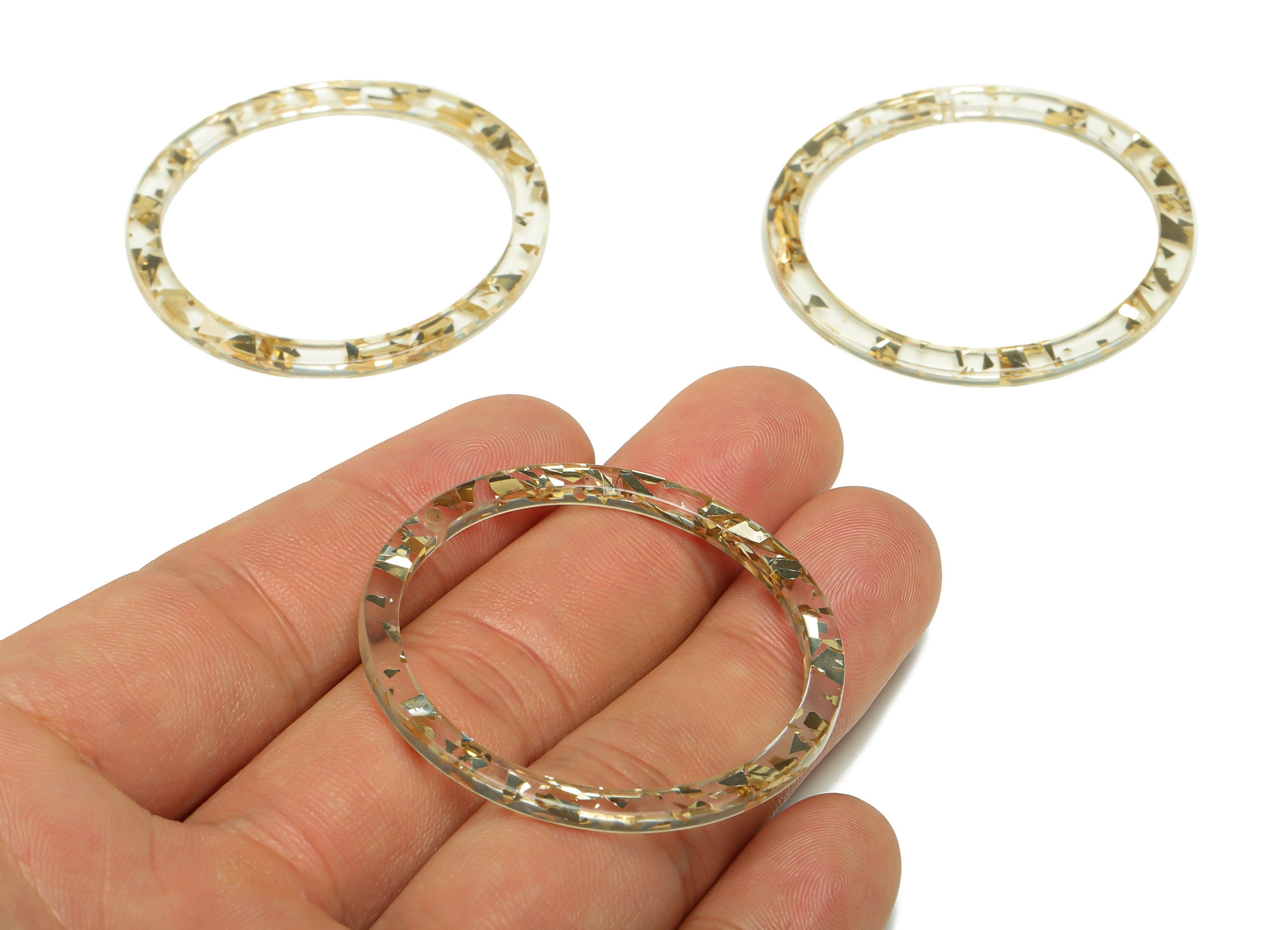Acrylic Hoop Earrings Charms - Circle Pendant - Transparent Confetti Charm - Jewelry Supplies - Color Code:A952 - 44x44.3x2mm -AC2620 - DOMEDBAZAAR