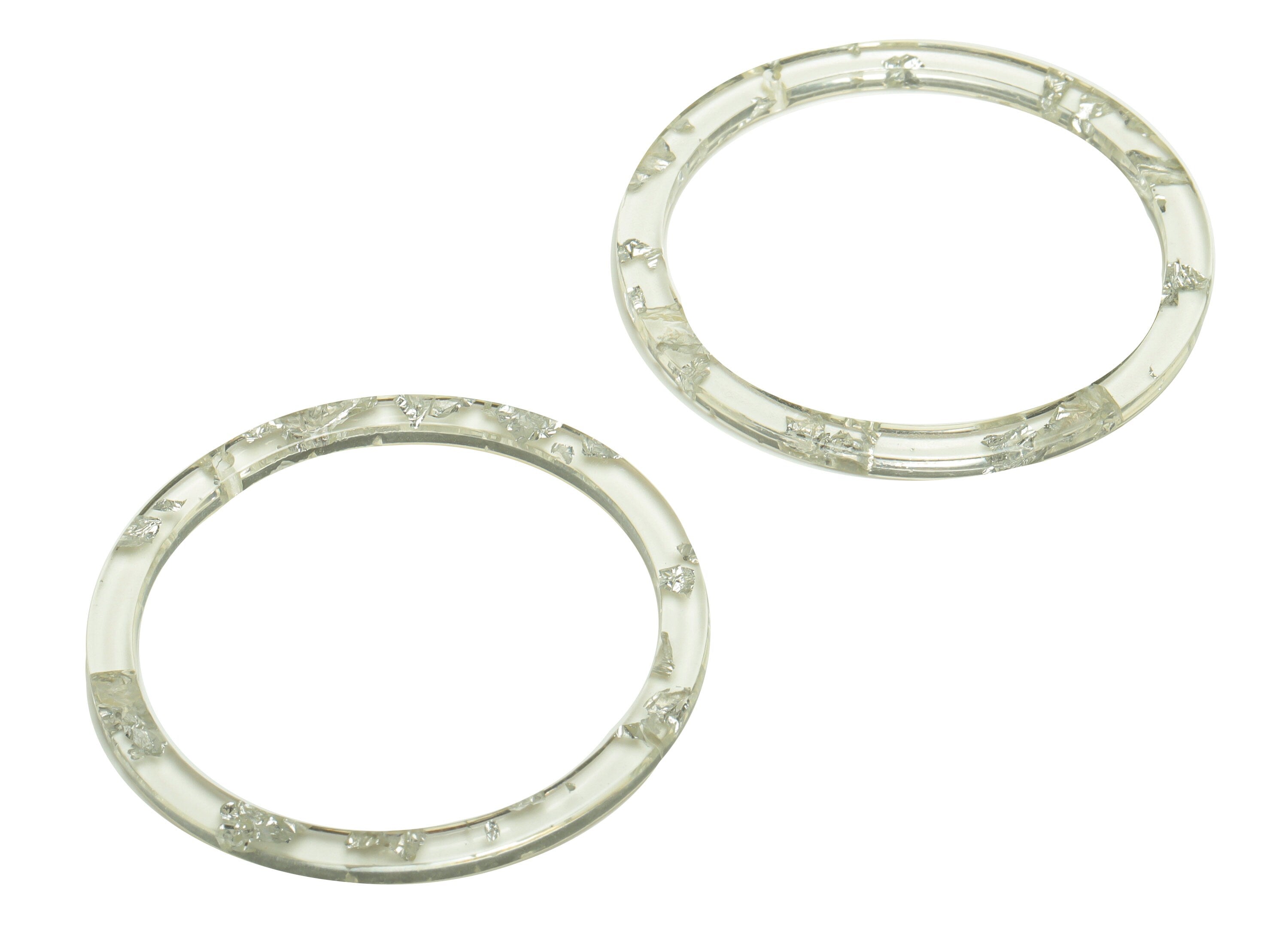 Acrylic Hoop Earrings Charms - Circle Pendant - Transparent Silver Confetti Charm - Jewelry Supplies - Color Code:A254 - 44x44.3x2mm -AC2620 - DOMEDBAZAAR