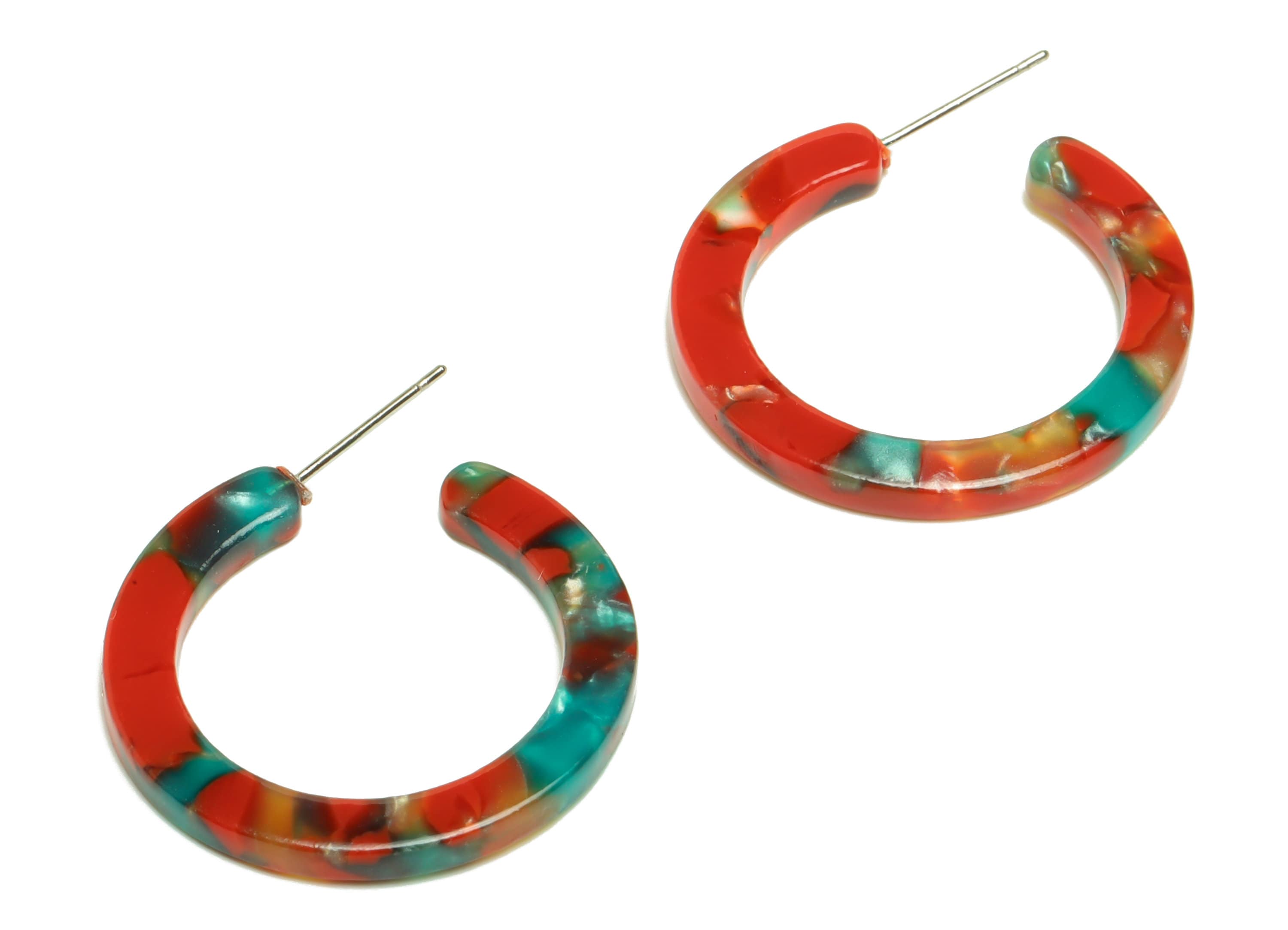 Acetic Acid Hoop Earrings Stud - Open Hoop Earring - Rainbow Round Earring Post - Color Code: A46 - 31.4x30.7x2.5mm - AC1829-A46 - DOMEDBAZAAR