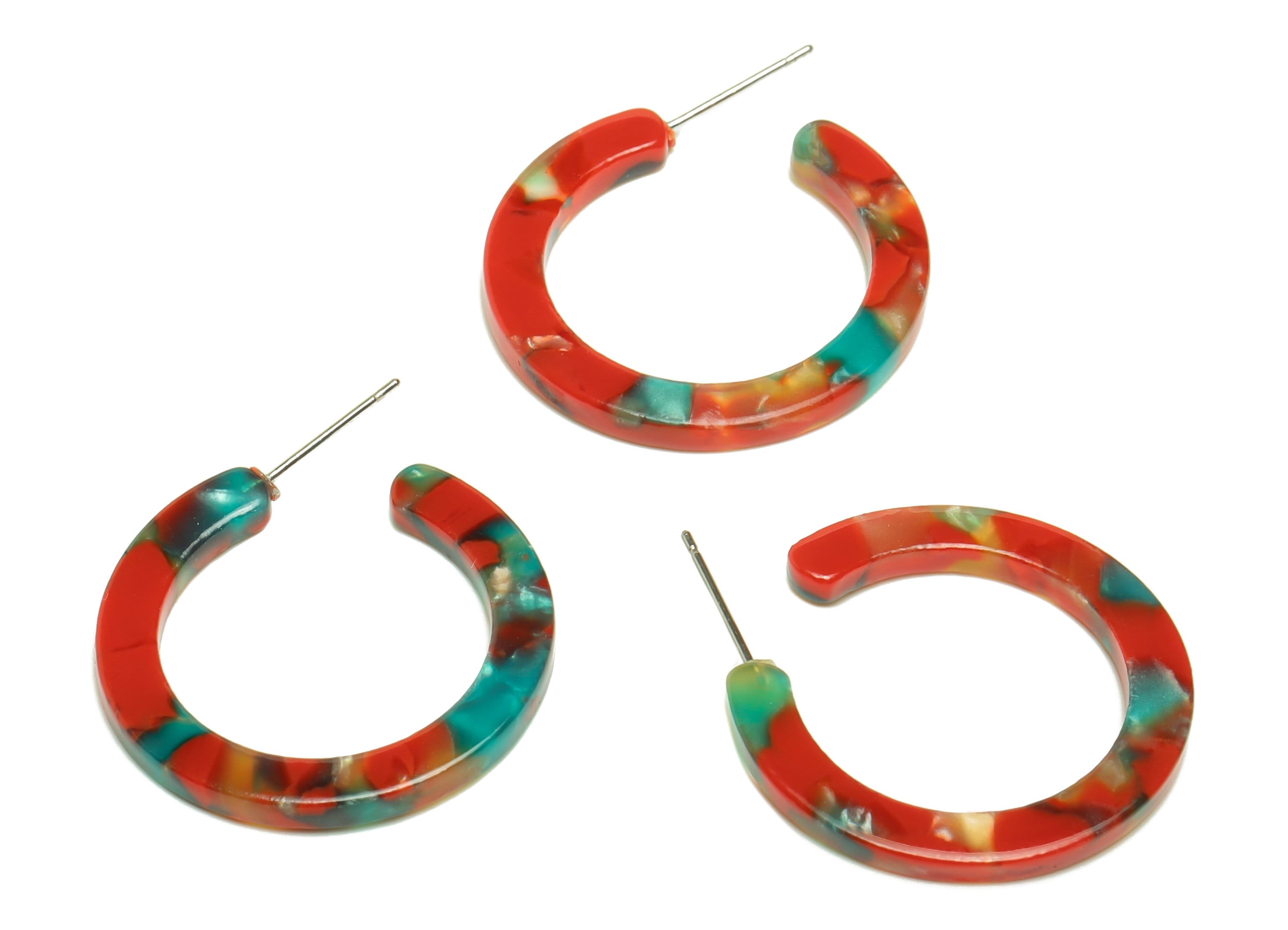Acetic Acid Hoop Earrings Stud - Open Hoop Earring - Rainbow Round Earring Post - Color Code: A46 - 31.4x30.7x2.5mm - AC1829-A46 - DOMEDBAZAAR