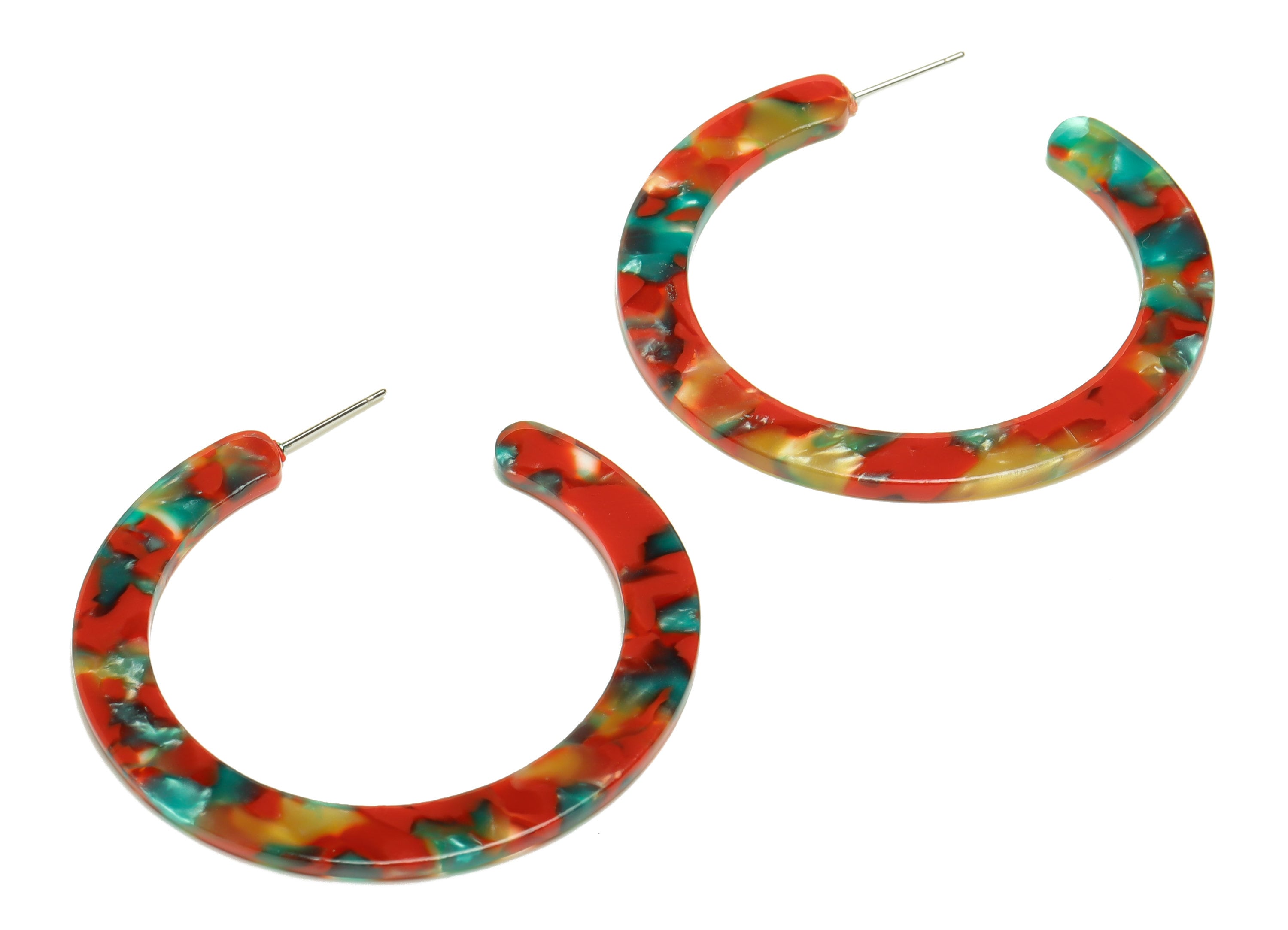 Acetic Acid Hoop Earrings Stud - Open Hoop Earring - Rainbow Round Earring Post - Open Circle - Color Code: A46 - 52x50x2.5mm - AC1830-A46 - DOMEDBAZAAR