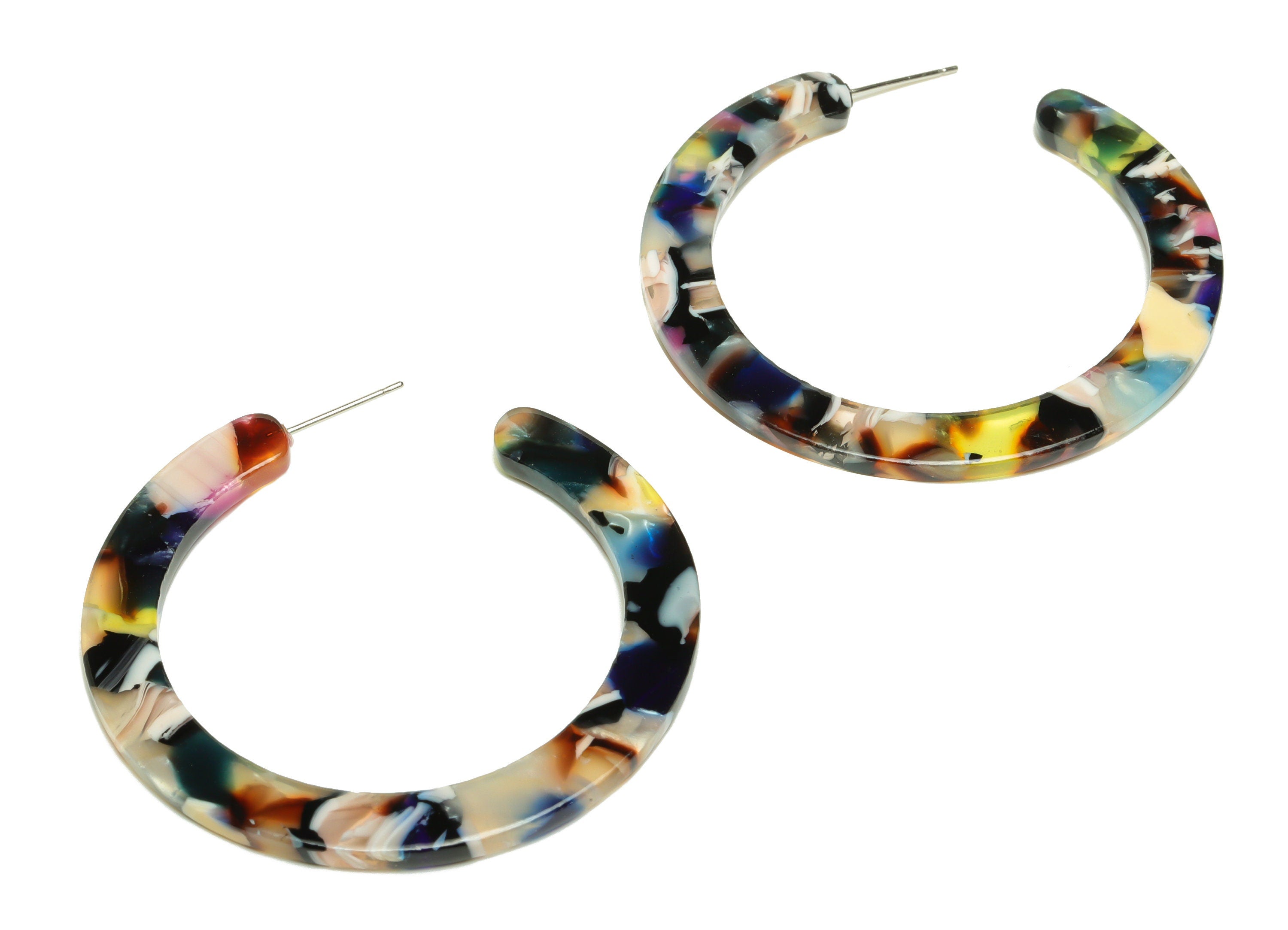 Acetic Acid Hoop Earrings Stud - Open Hoop Earring - Rainbow Round Earring Post - Open Circle - Color Code: A11 - 52x50x2.5mm - AC1830-A11 - DOMEDBAZAAR