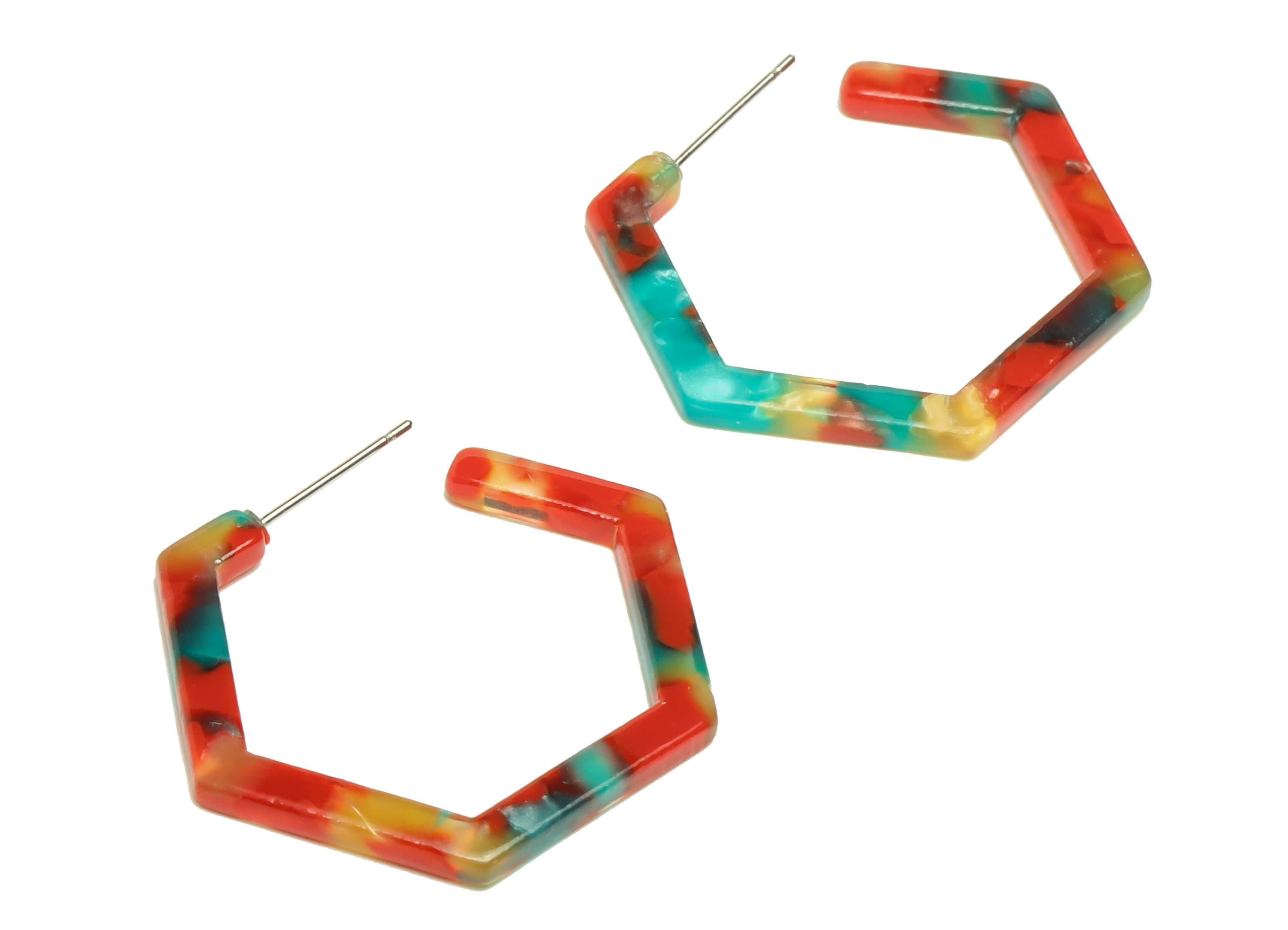 Acetic Acid Open Hexagon Stud Earrings - Hexagon Earring Post - 316 Stainless Steel - Color Code: A46 - 30x2.5mm - AC1870-A46 - DOMEDBAZAAR