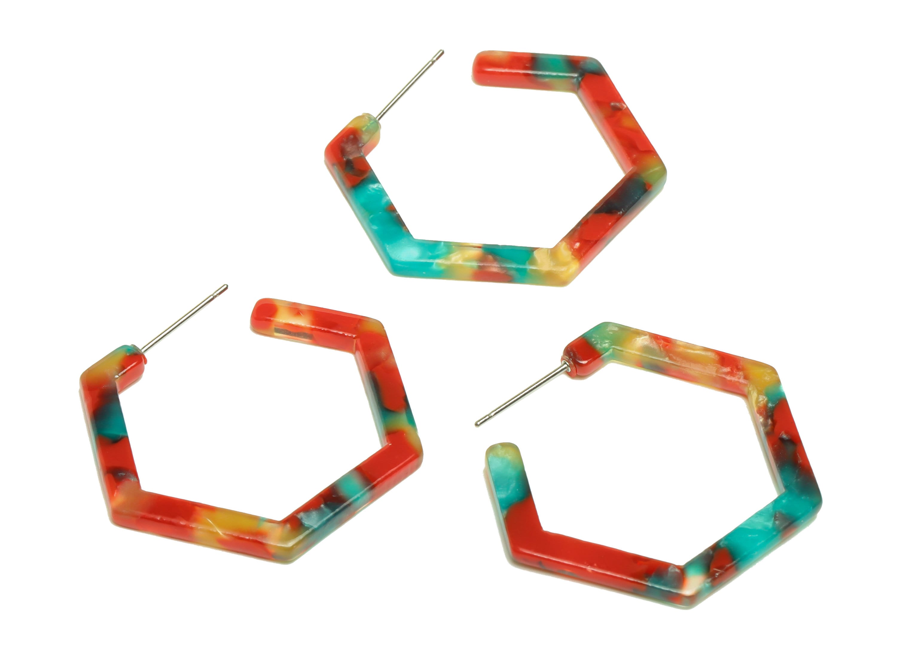 Acetic Acid Open Hexagon Stud Earrings - Hexagon Earring Post - 316 Stainless Steel - Color Code: A46 - 30x2.5mm - AC1870-A46 - DOMEDBAZAAR