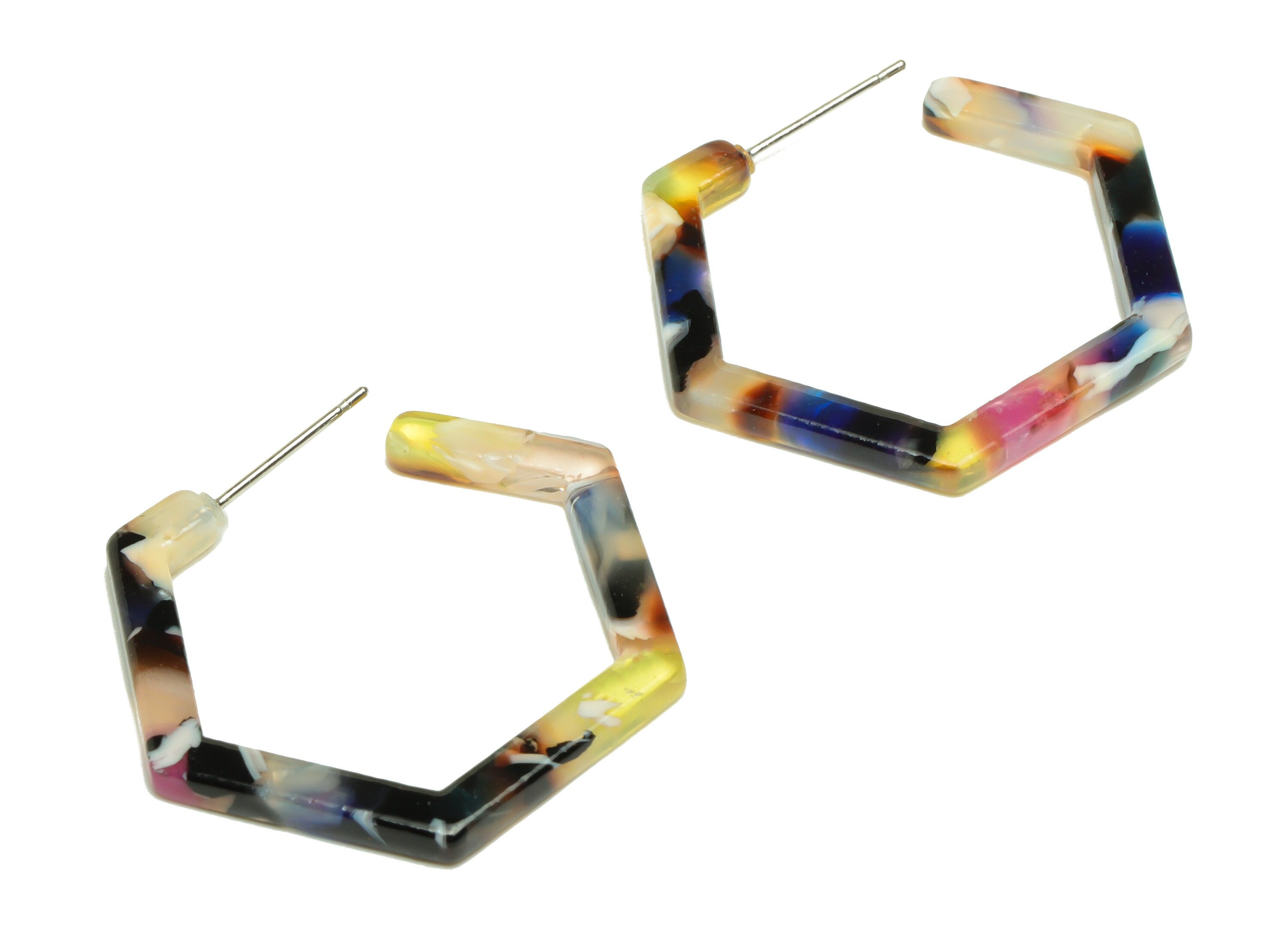 Acetic Acid Open Hexagon Stud Earrings - Hexagon Earring Post - 316 Stainless Steel - Color Code: A11 - 30x2.5mm - AC1870-A11 - DOMEDBAZAAR