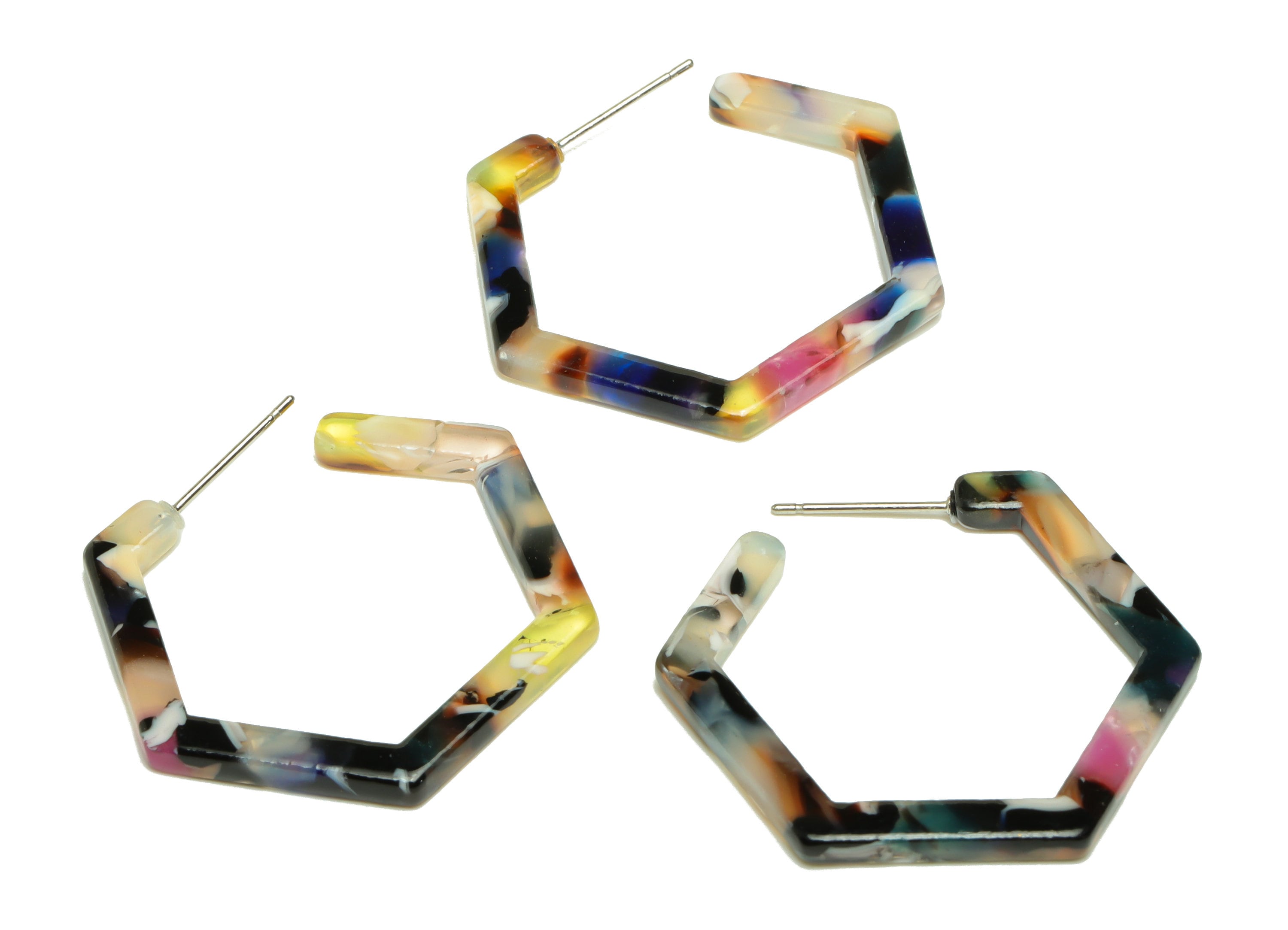 Acetic Acid Open Hexagon Stud Earrings - Hexagon Earring Post - 316 Stainless Steel - Color Code: A11 - 30x2.5mm - AC1870-A11 - DOMEDBAZAAR