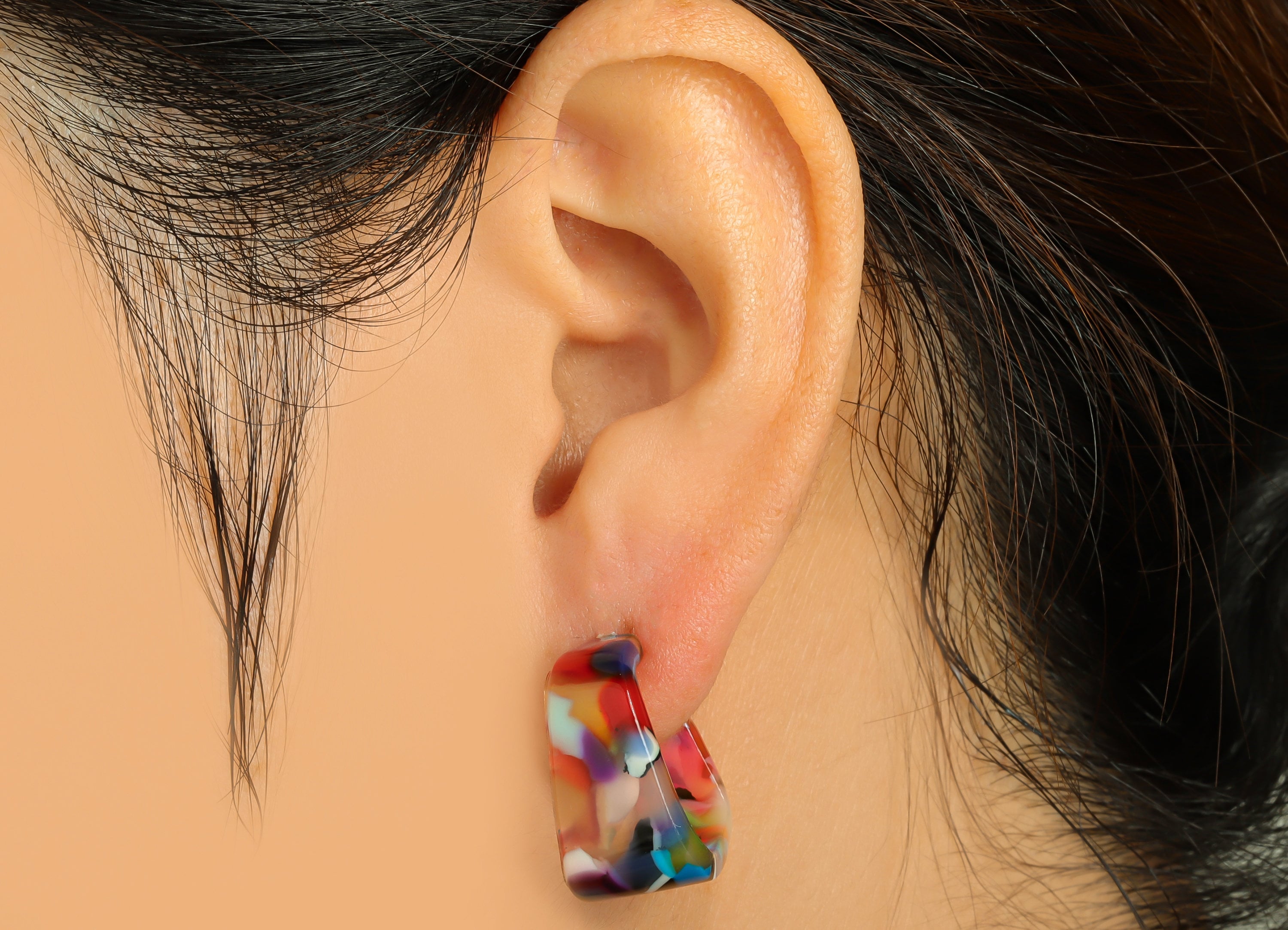 Acetate Hoop Earrings Stud - Acetate Wide Rainbow Earring Earring - Square Earring Post - Color Code:21- 26x21x2.8mm - AC2306-A21 - DOMEDBAZAAR