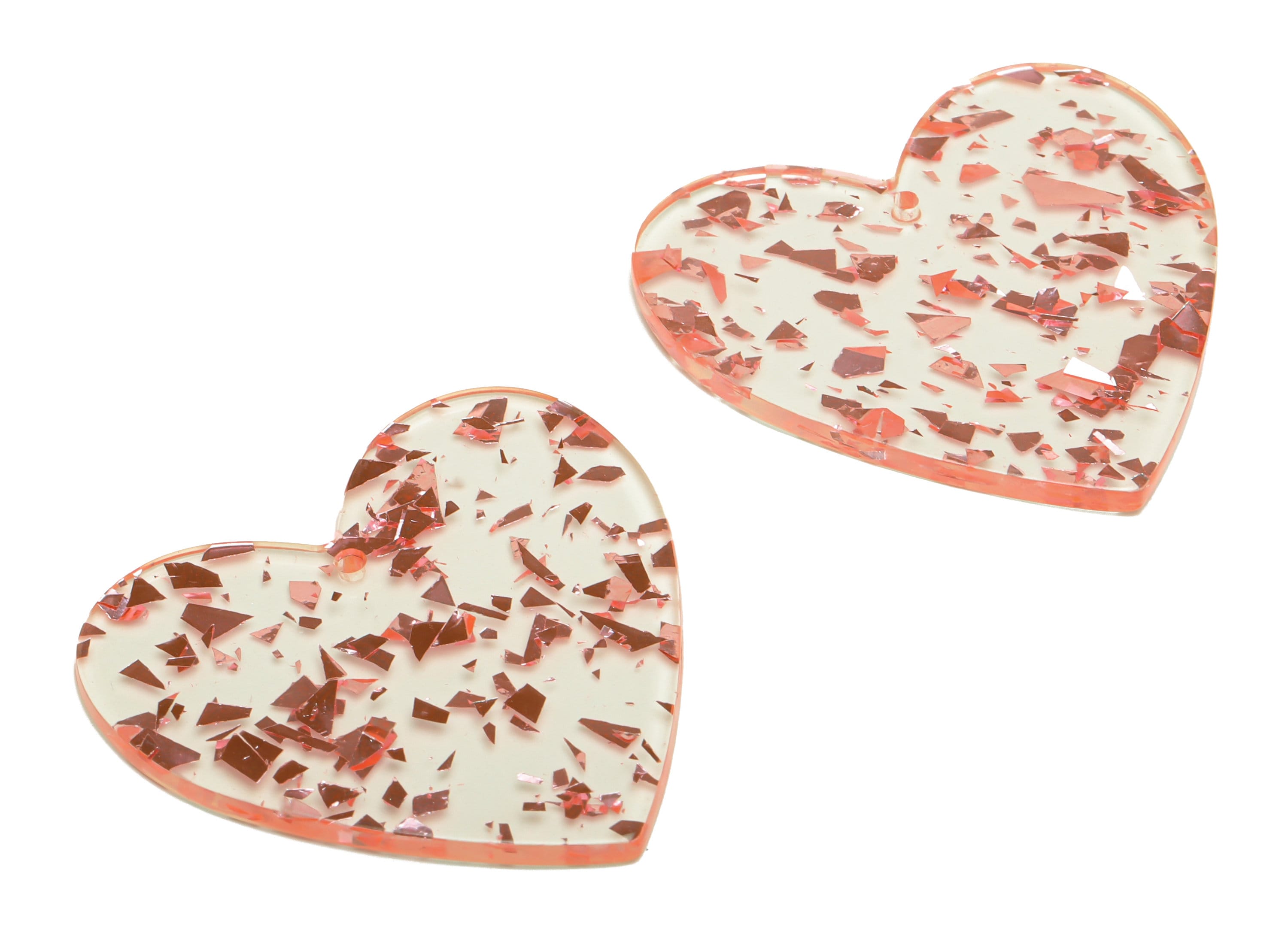 Acrylic Heart Earring Charms - Heart Pendant - Silver Pink Foil and Confetti - Color Code: A971 - 41.69x42.67x2.77mm - AC1746-A971 - DOMEDBAZAAR