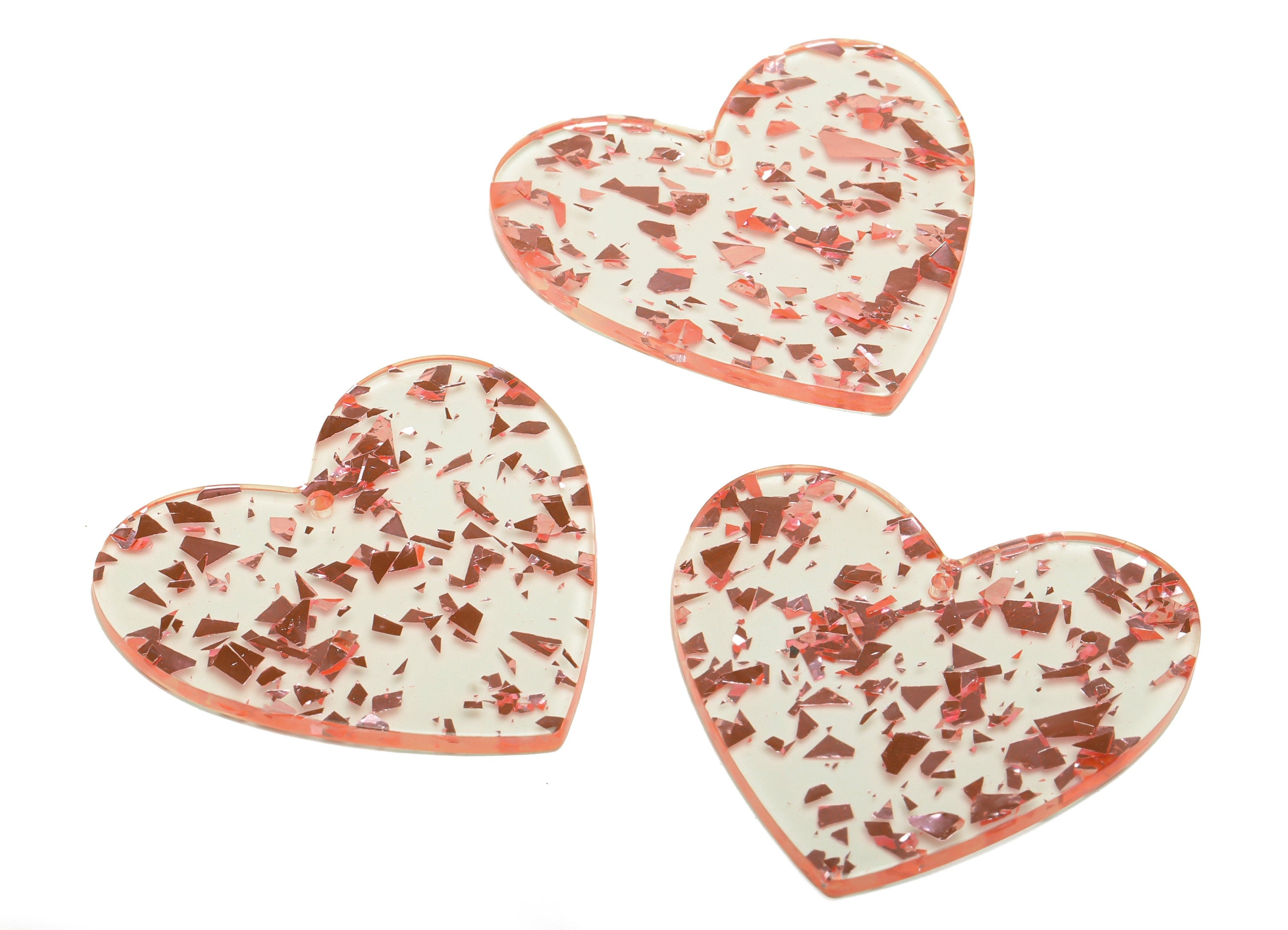Acrylic Heart Earring Charms - Heart Pendant - Silver Pink Foil and Confetti - Color Code: A971 - 41.69x42.67x2.77mm - AC1746-A971 - DOMEDBAZAAR