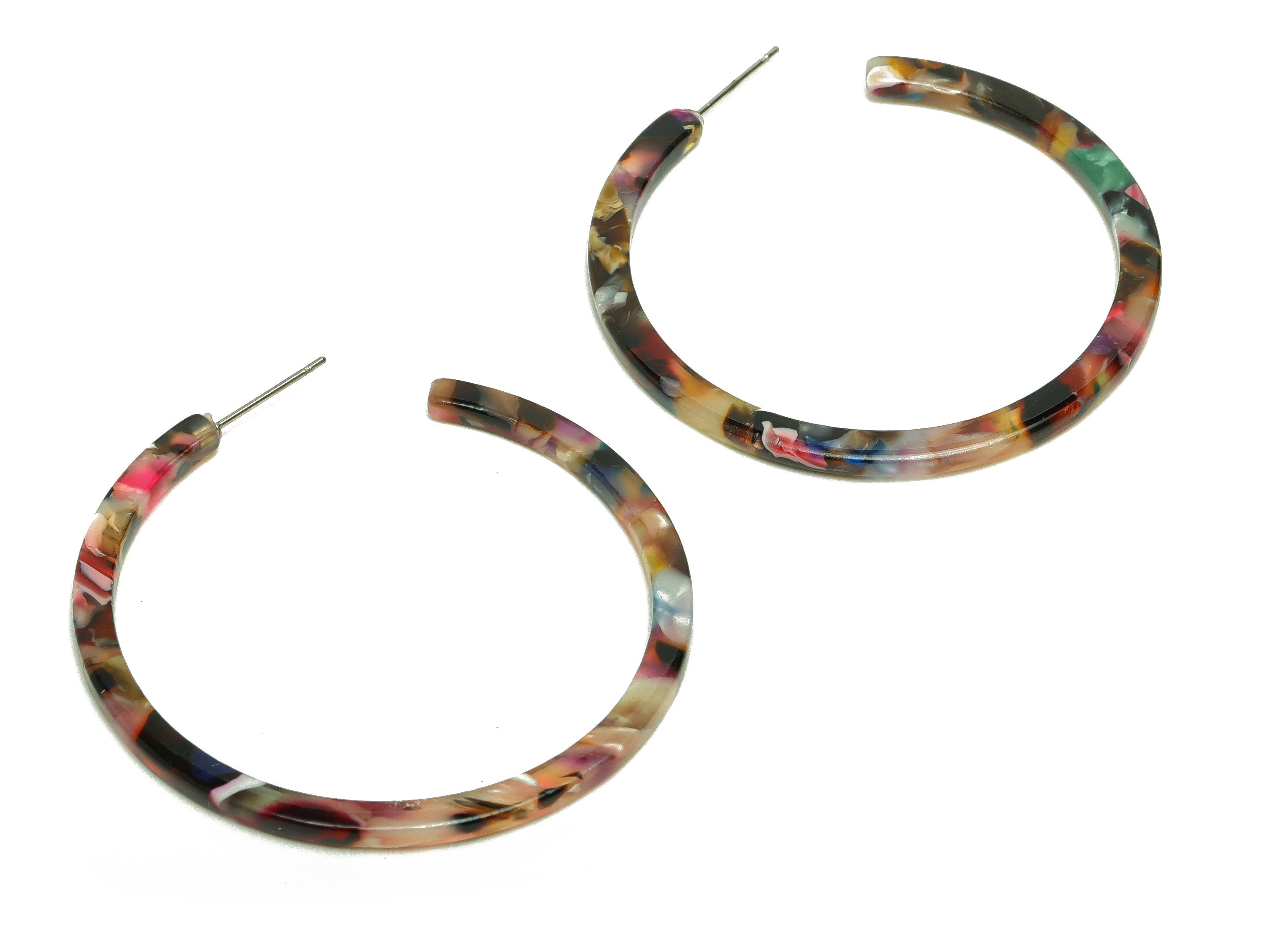 Open Hoop Earrings Stud - 2 inch Hoop Earring - Bordeaux Acetate Round Earring Post - Open Circle - Color Code: A59 - 50x50x3mm - AC1172-A59 - DOMEDBAZAAR