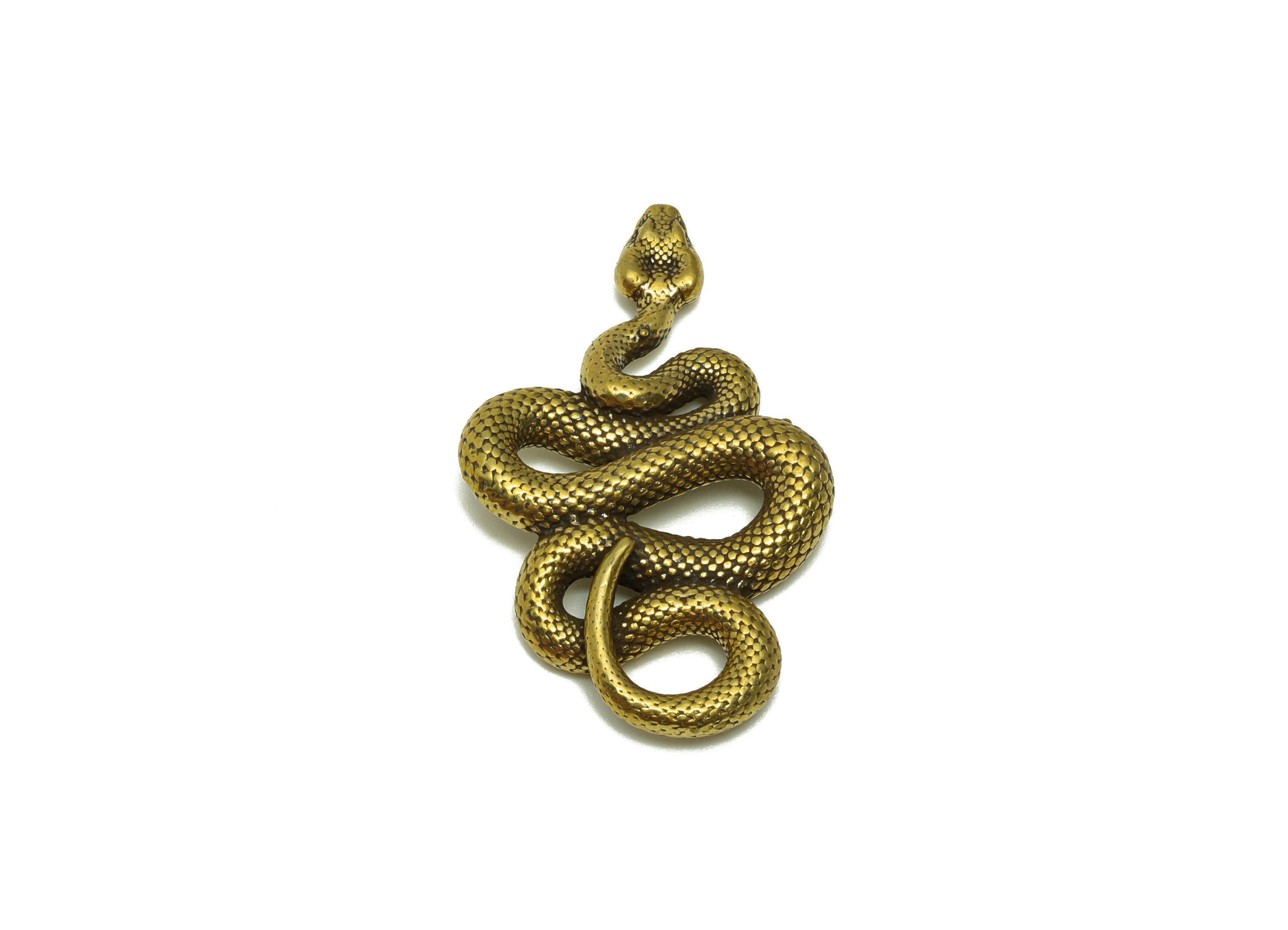 Brass Snake Charm - Raw Brass Textured Charms - Snake Earring Charms - Brass Snake Figure - Antique Looking Pendant - 40.78x24x5mm - PP8778 - DOMEDBAZAAR
