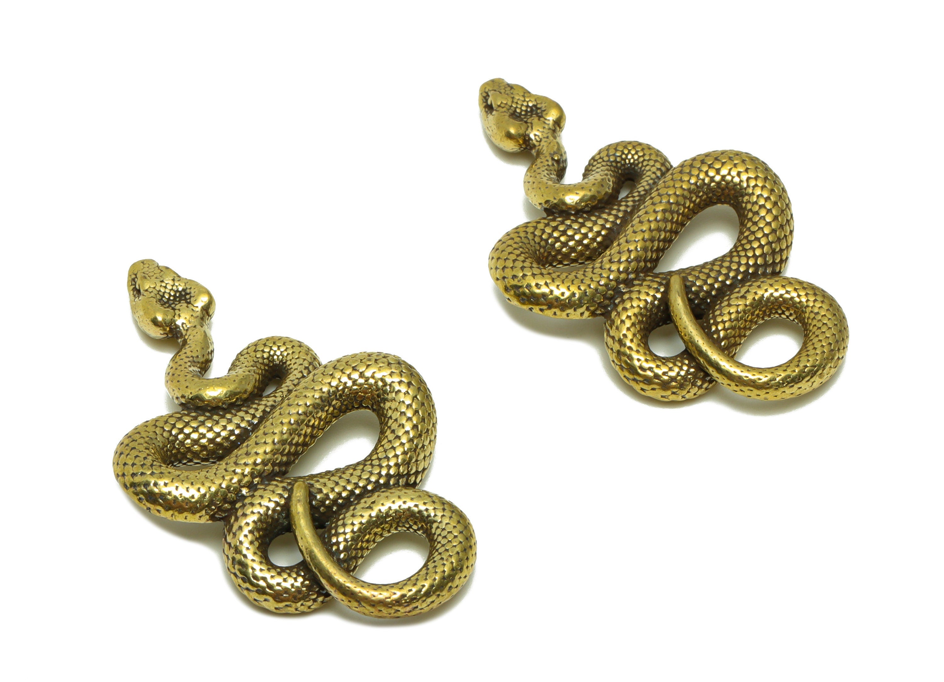 Brass Snake Charm - Raw Brass Textured Charms - Snake Earring Charms - Brass Snake Figure - Antique Looking Pendant - 40.78x24x5mm - PP8778 - DOMEDBAZAAR