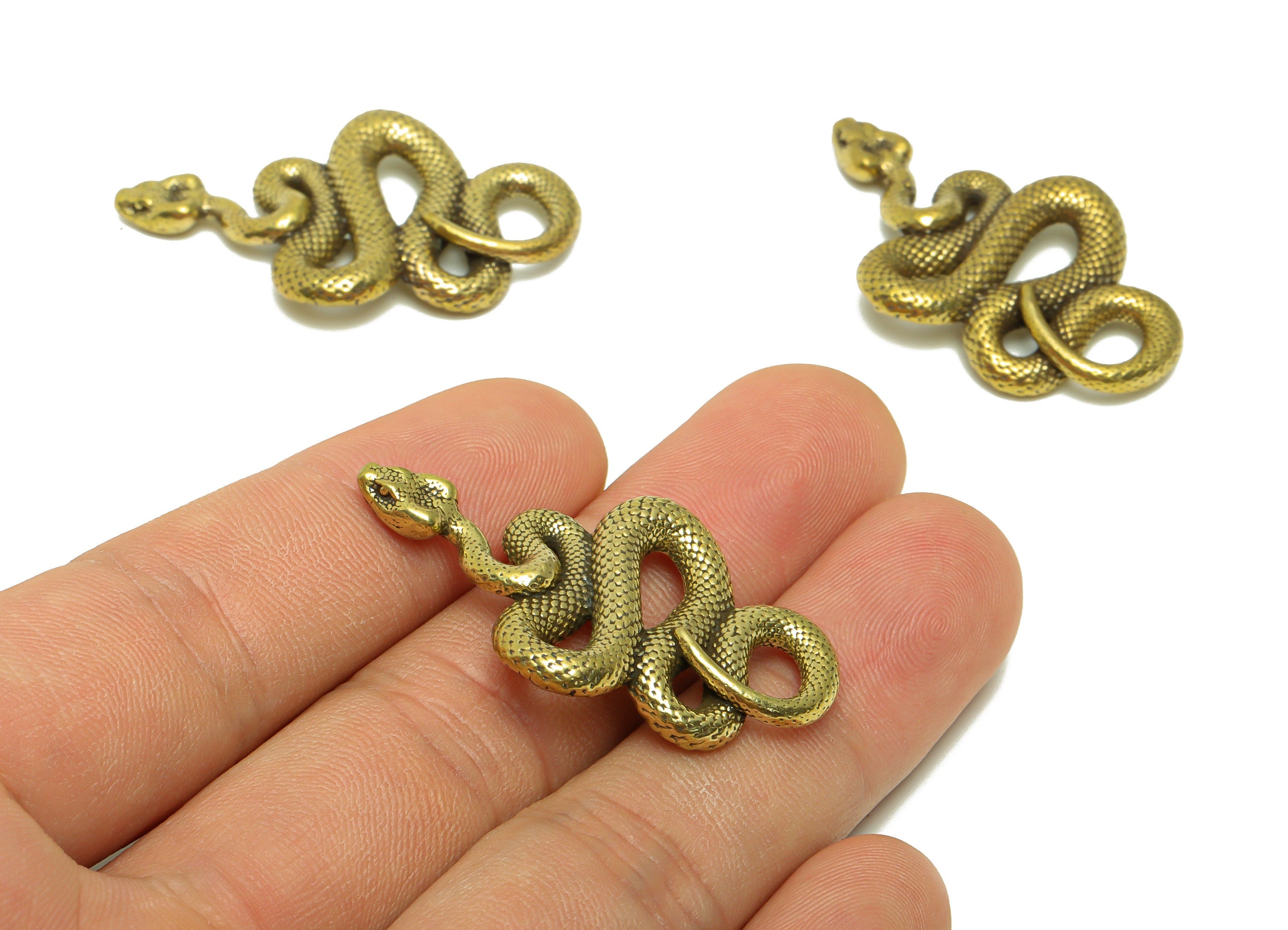 Brass Snake Charm - Raw Brass Textured Charms - Snake Earring Charms - Brass Snake Figure - Antique Looking Pendant - 40.78x24x5mm - PP8778 - DOMEDBAZAAR