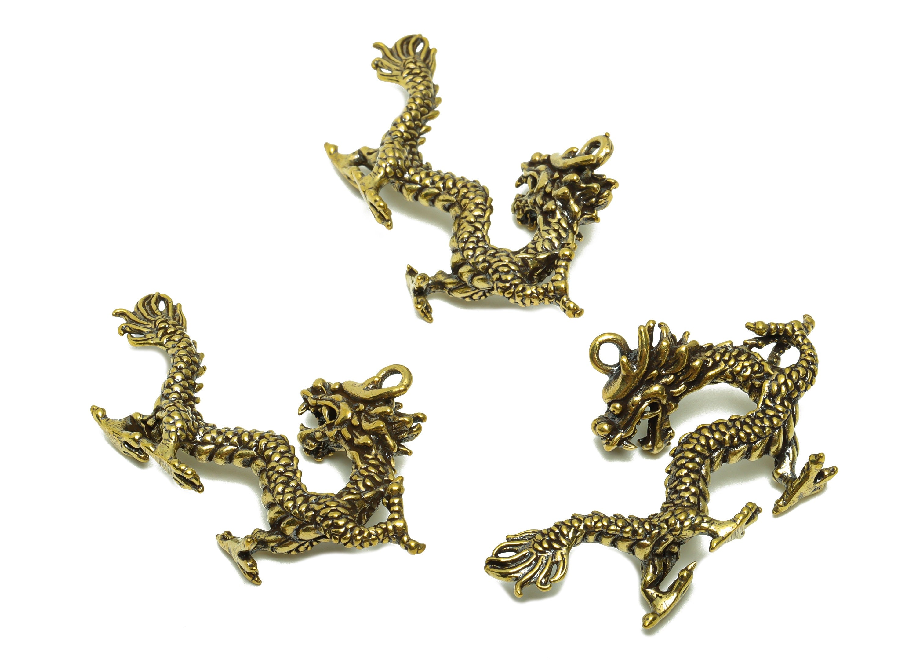 Brass Dragon Charm - Raw Brass Dragon Earring Charms - Antique Looking Pendant - Dragon Figure - Dragon Textured Charms - 55x34x10mm -PP8779 - DOMEDBAZAAR