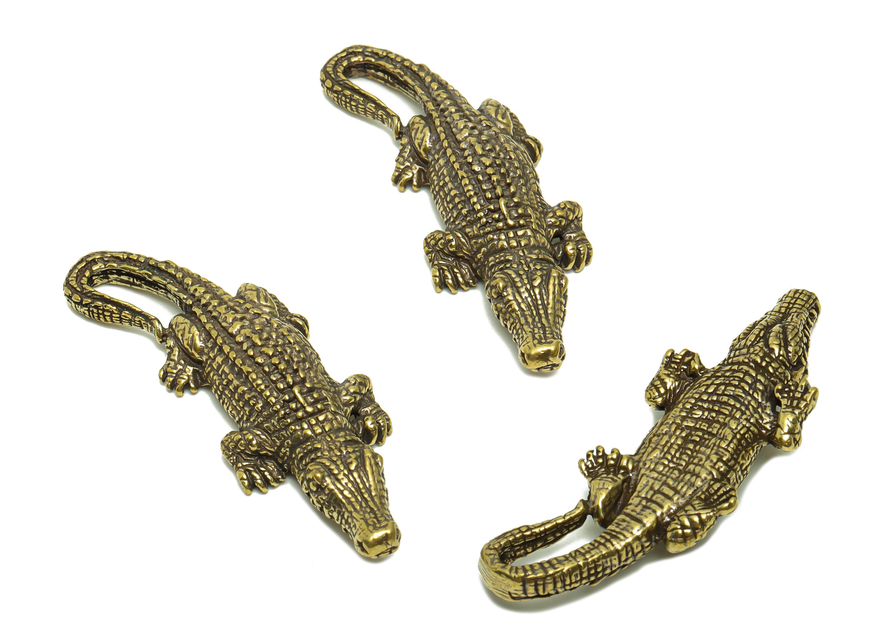 Brass Crocodile Charm - Raw Brass Crocodile Earring Charms - Antique Looking Pendant - Crocodile Figure - Amphibian - 59x20.56x8mm - PP8709 - DOMEDBAZAAR