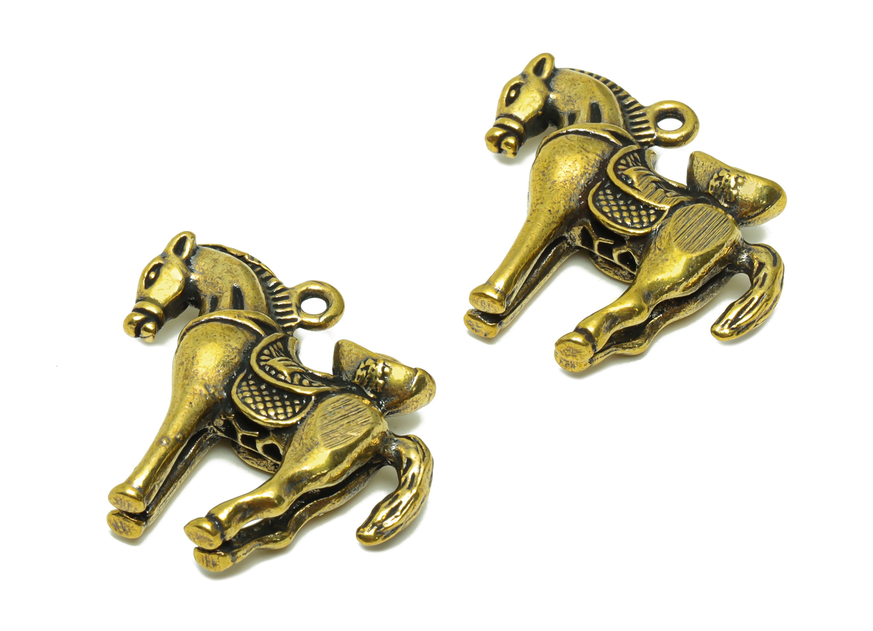 Brass Horse Charm - Raw Brass Horse Earring Charms - Antique Looking Pendant - Money Horse Figure - For Necklace - 31x24.77x8.17mm - PP8780 - DOMEDBAZAAR