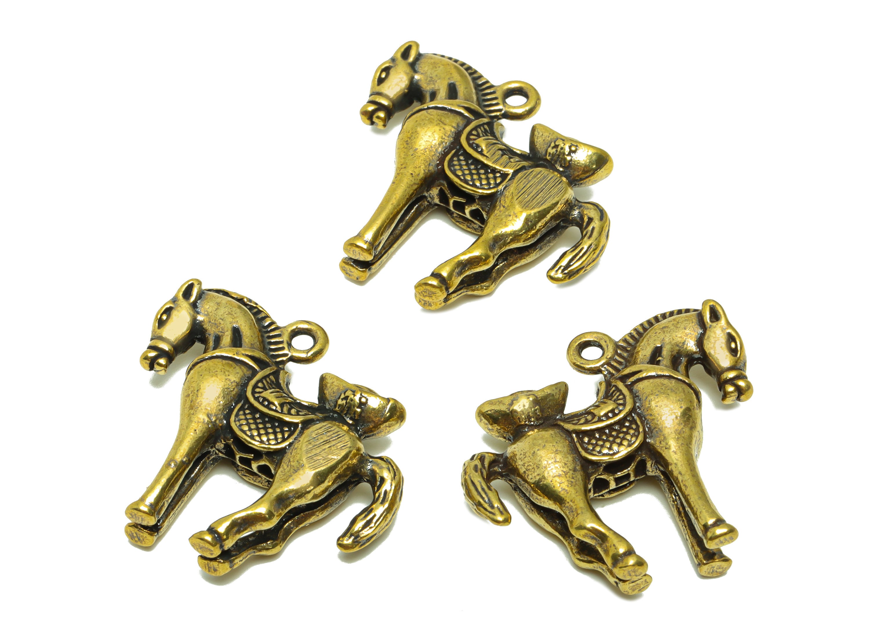 Brass Horse Charm - Raw Brass Horse Earring Charms - Antique Looking Pendant - Money Horse Figure - For Necklace - 31x24.77x8.17mm - PP8780 - DOMEDBAZAAR