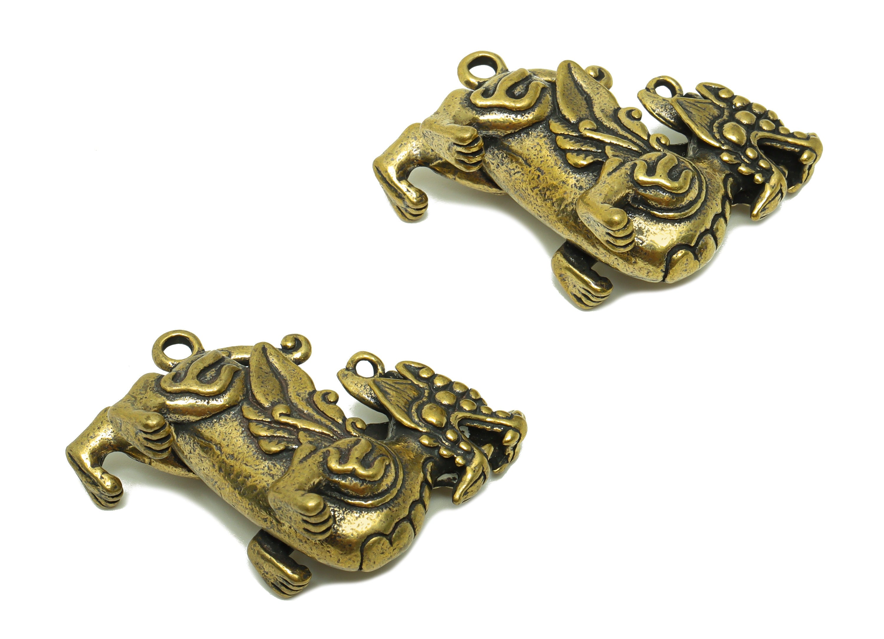 Brass Dragon Charm - Raw Brass Dragon Earring Charms - Antique Looking Pendant - Dragon Figure - Mythical Beast Charms -35x27x14mm - PP8764 - DOMEDBAZAAR