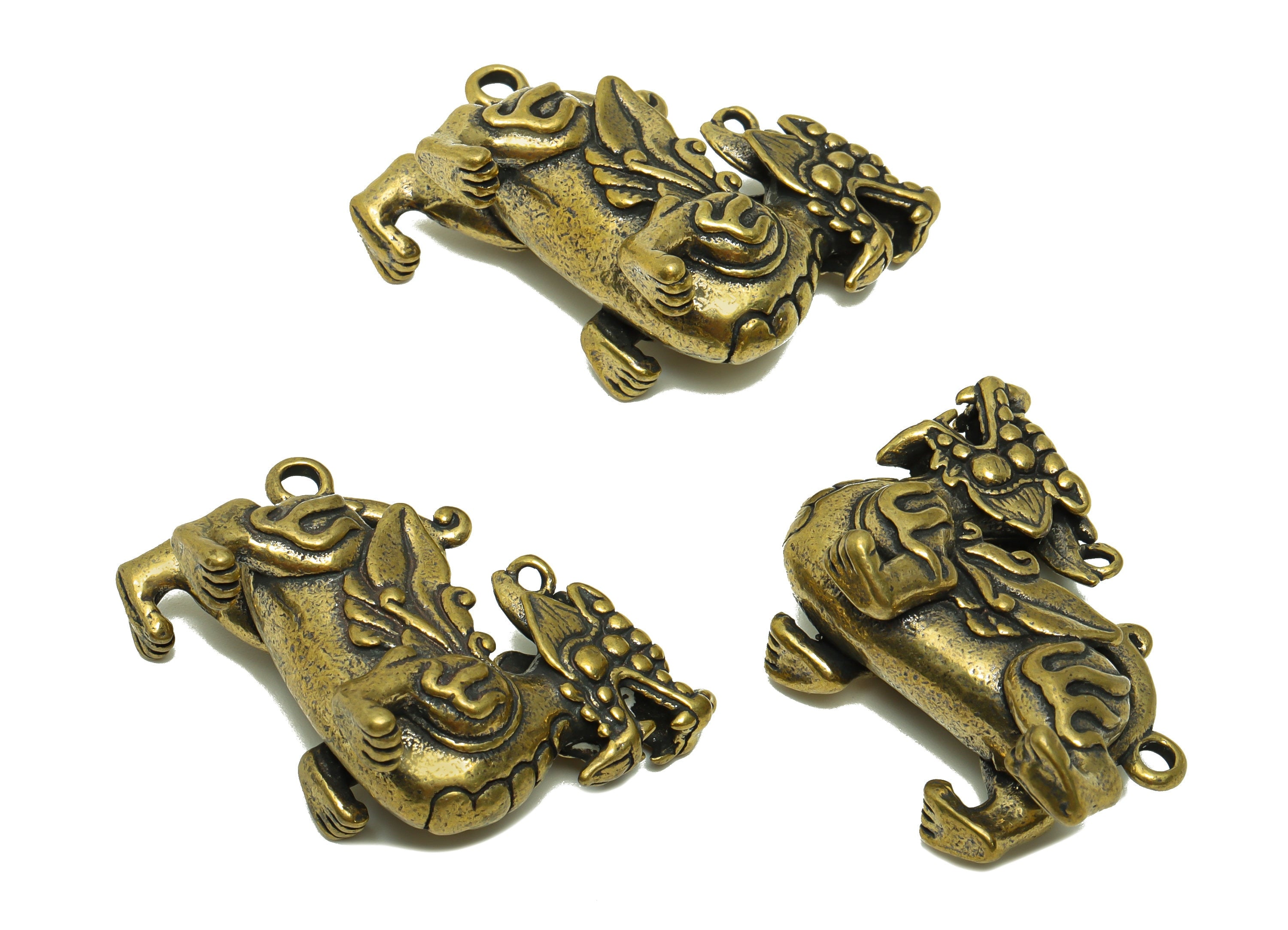 Brass Dragon Charm - Raw Brass Dragon Earring Charms - Antique Looking Pendant - Dragon Figure - Mythical Beast Charms -35x27x14mm - PP8764 - DOMEDBAZAAR
