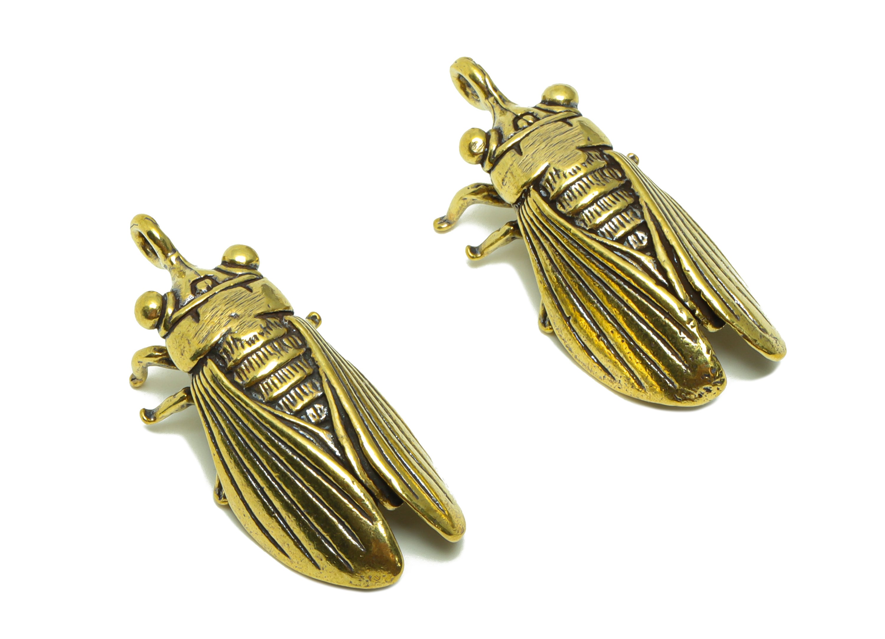 Brass Cicada Charm - Raw Brass Vintage Style Earring Charms - Antique Looking Pendant - Cicada Figure - 37.37x 15.93x 9.67mm - PP8775 - DOMEDBAZAAR