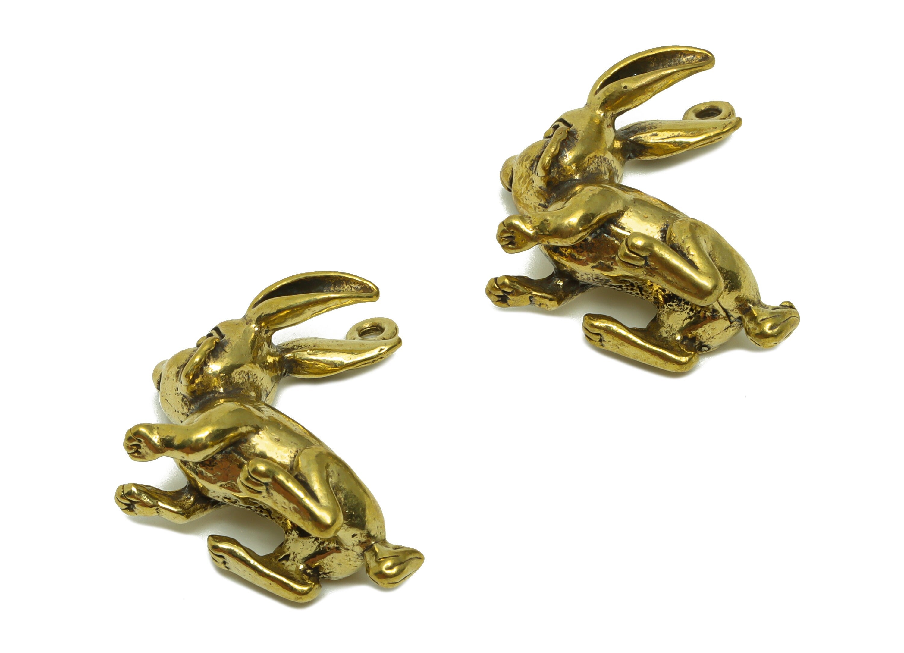 Brass Rabbit Charm - Raw Brass Rabbit Earring Charms - Antique Looking Pendant - Rabbit Figure - Vintage Style - 31.05x28.31x11mm - PP8736 - DOMEDBAZAAR