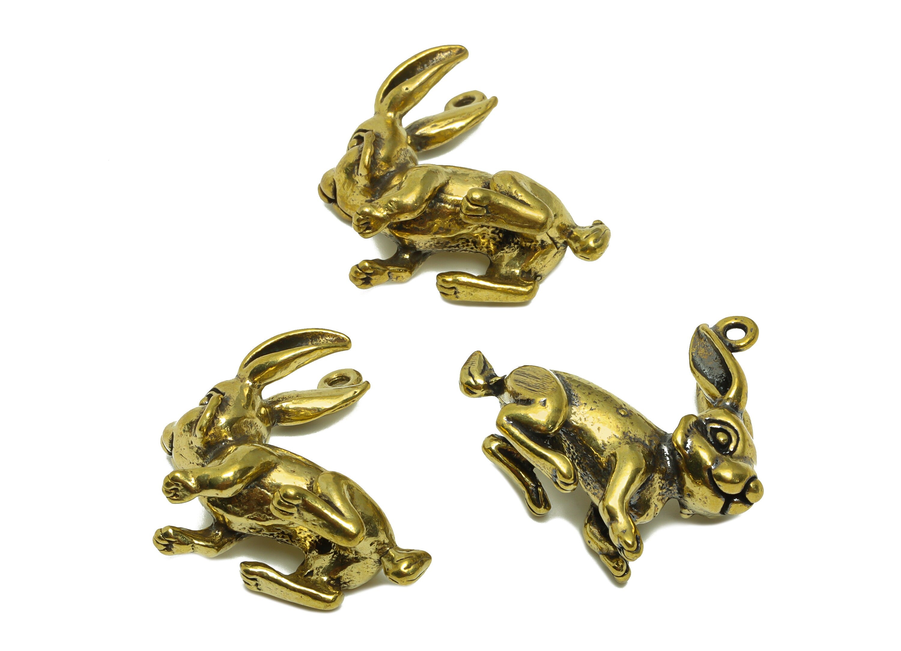 Brass Rabbit Charm - Raw Brass Rabbit Earring Charms - Antique Looking Pendant - Rabbit Figure - Vintage Style - 31.05x28.31x11mm - PP8736 - DOMEDBAZAAR