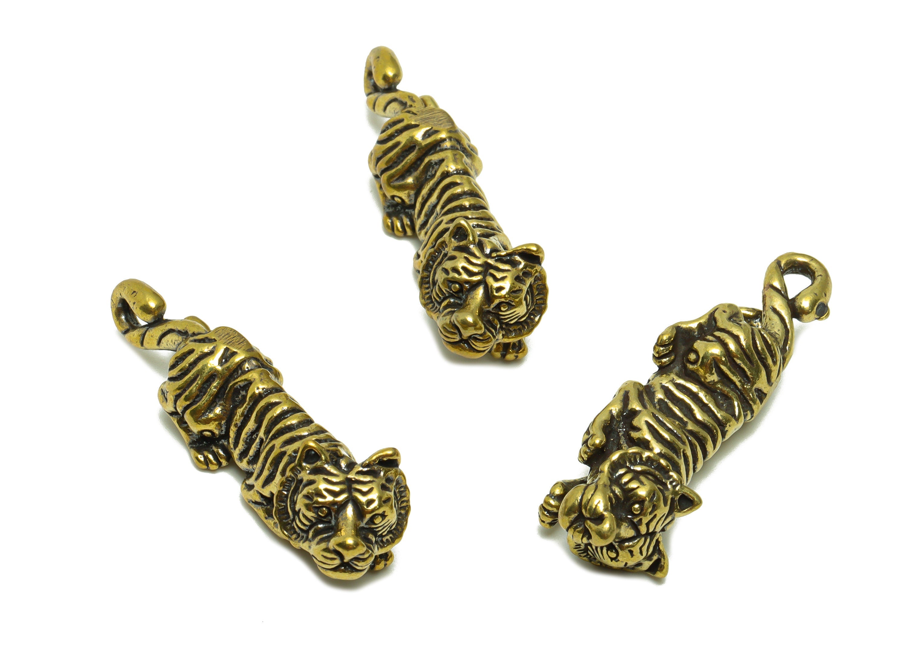 Brass Tiger Charm - Raw Brass Tiger Earring Charms - Antique Looking Pendant - Tiger Figure - Vintage Style Pendant - 43x14x11mm - PP8730 - DOMEDBAZAAR