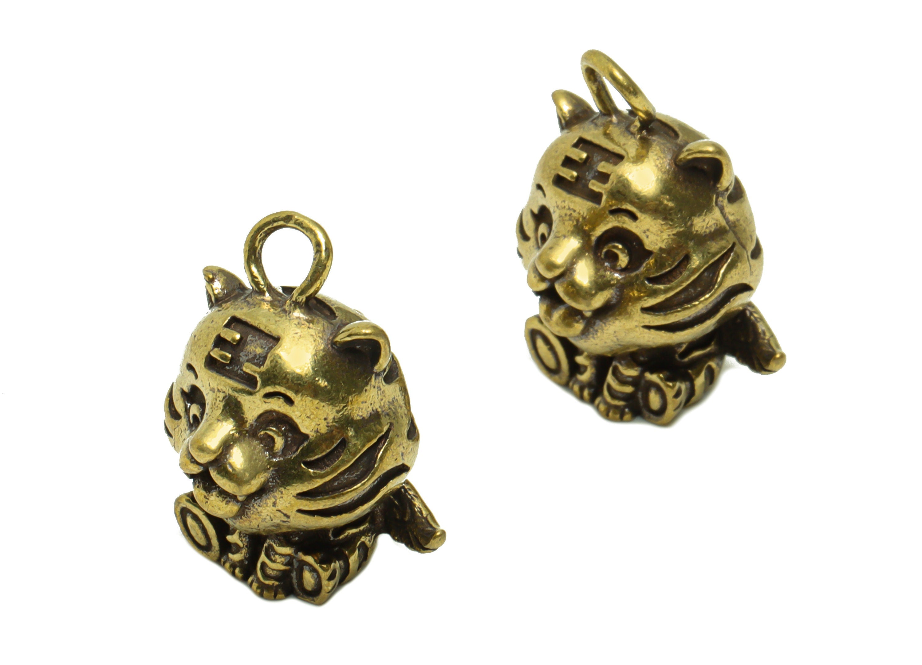 Brass Tiger Charm - Raw Brass Tiger Earring Charms - Antique Looking Pendant - Wings Tiger Figure - Baby Tiger Pendant - 24x22x15mm - PP8759 - DOMEDBAZAAR