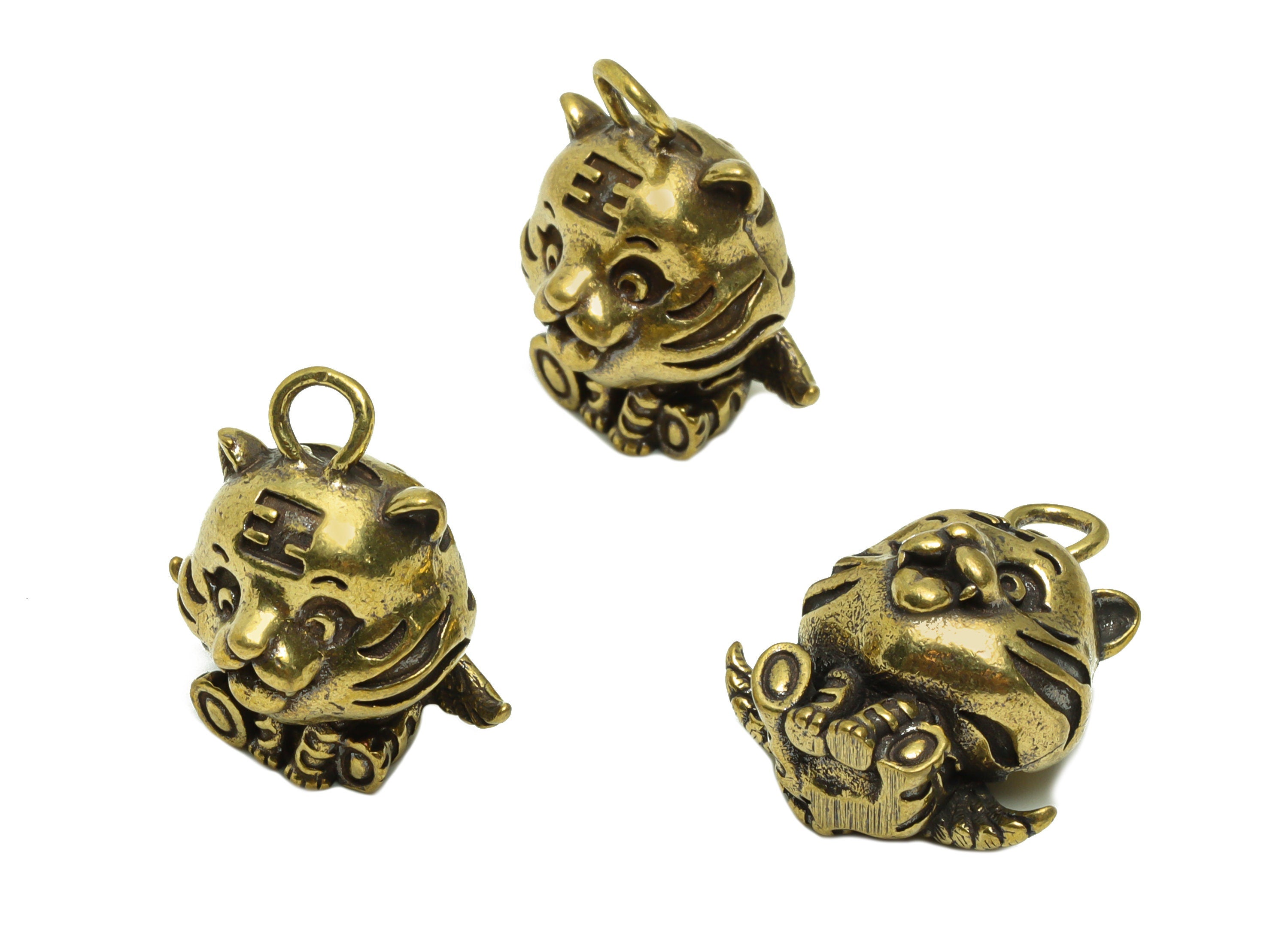 Brass Tiger Charm - Raw Brass Tiger Earring Charms - Antique Looking Pendant - Wings Tiger Figure - Baby Tiger Pendant - 24x22x15mm - PP8759 - DOMEDBAZAAR