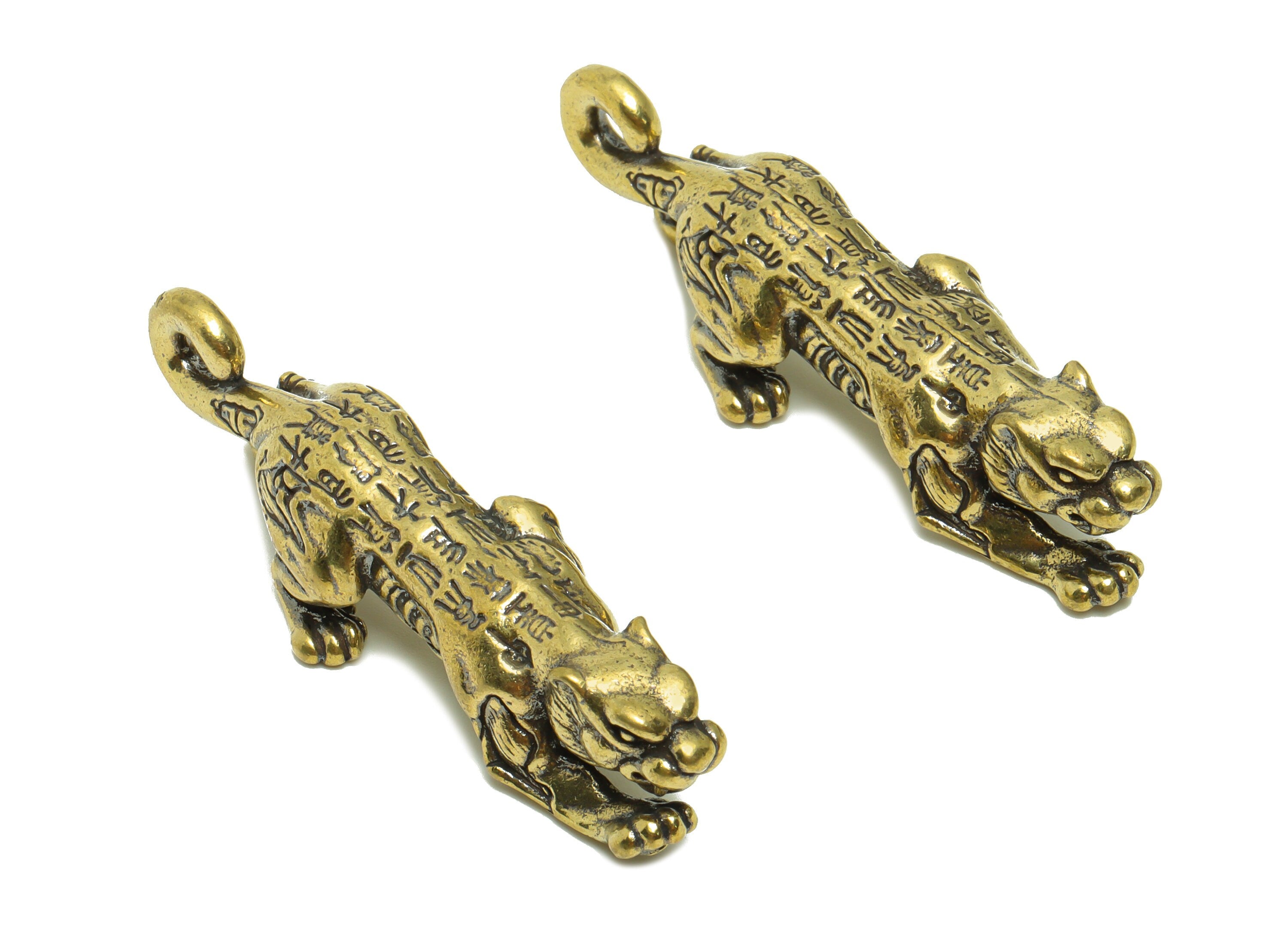 Brass Tiger Charm - Raw Brass Tiger Earring Charms - Antique Looking Pendant - Word Tiger Figure - 56.41x12.6x12.92mm - PP8755 - DOMEDBAZAAR