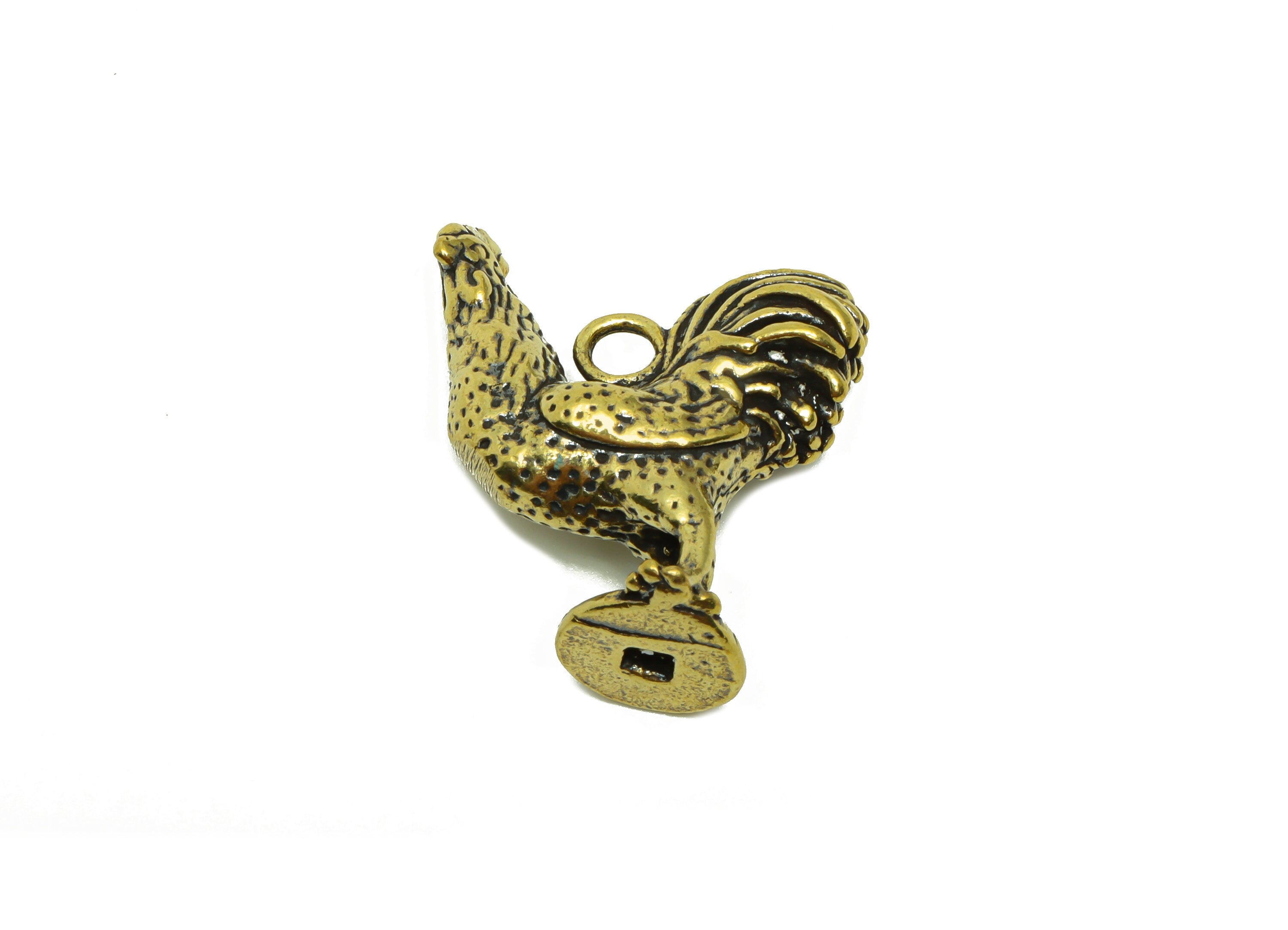 Brass Chicken Charm - Raw Brass Cock Chicken Earring Charms - Rooster Antique Looking Pendant - Rooster Figure - 30.38x25.44x8.03mm - PP8739 - DOMEDBAZAAR
