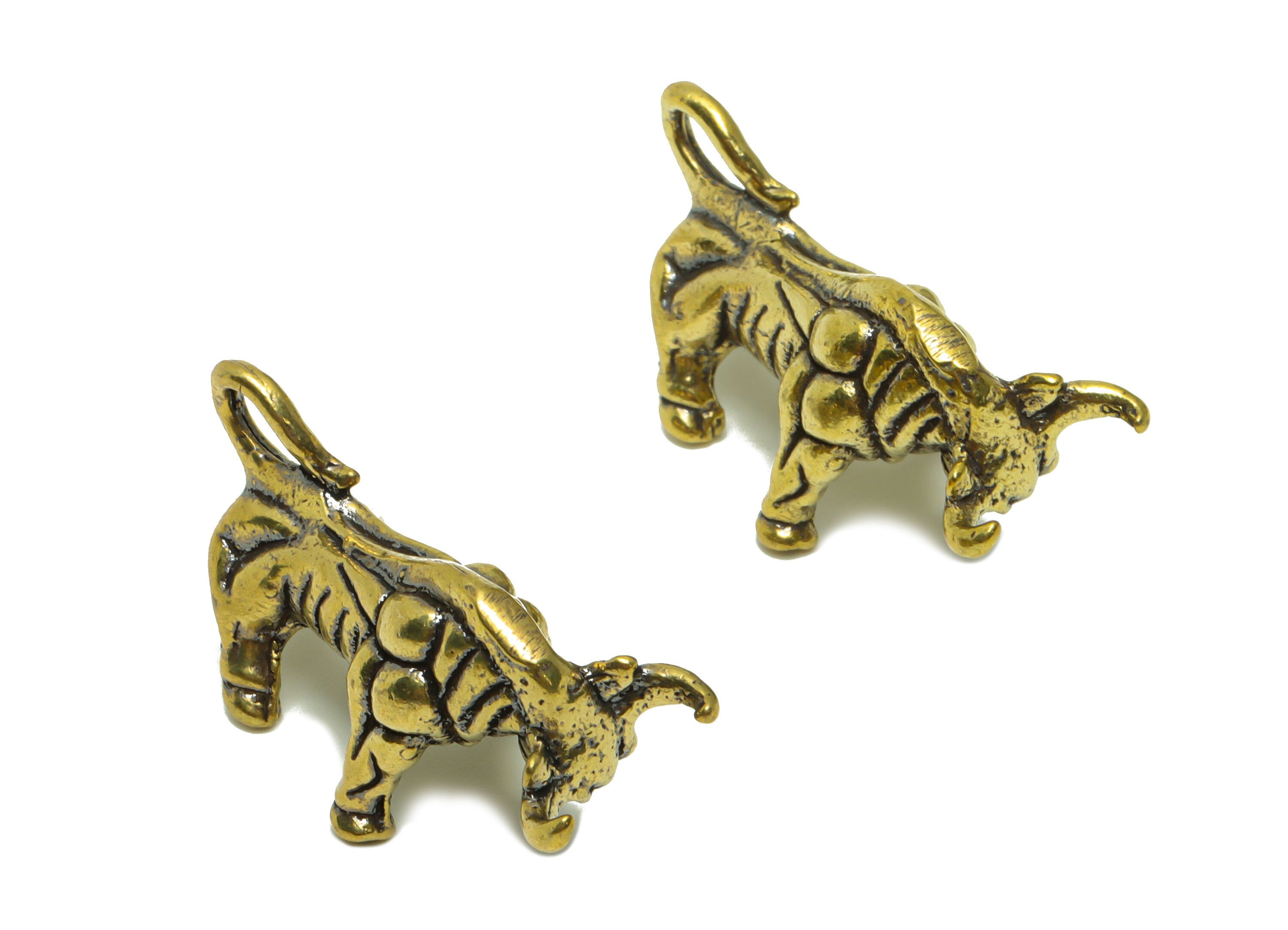 Brass Bullfight Charm - Raw Brass Bullfight Earring Charms - Antique Looking Pendant - Bull Figure - Vintage Style - 34x18x14mm - PP8732 - DOMEDBAZAAR