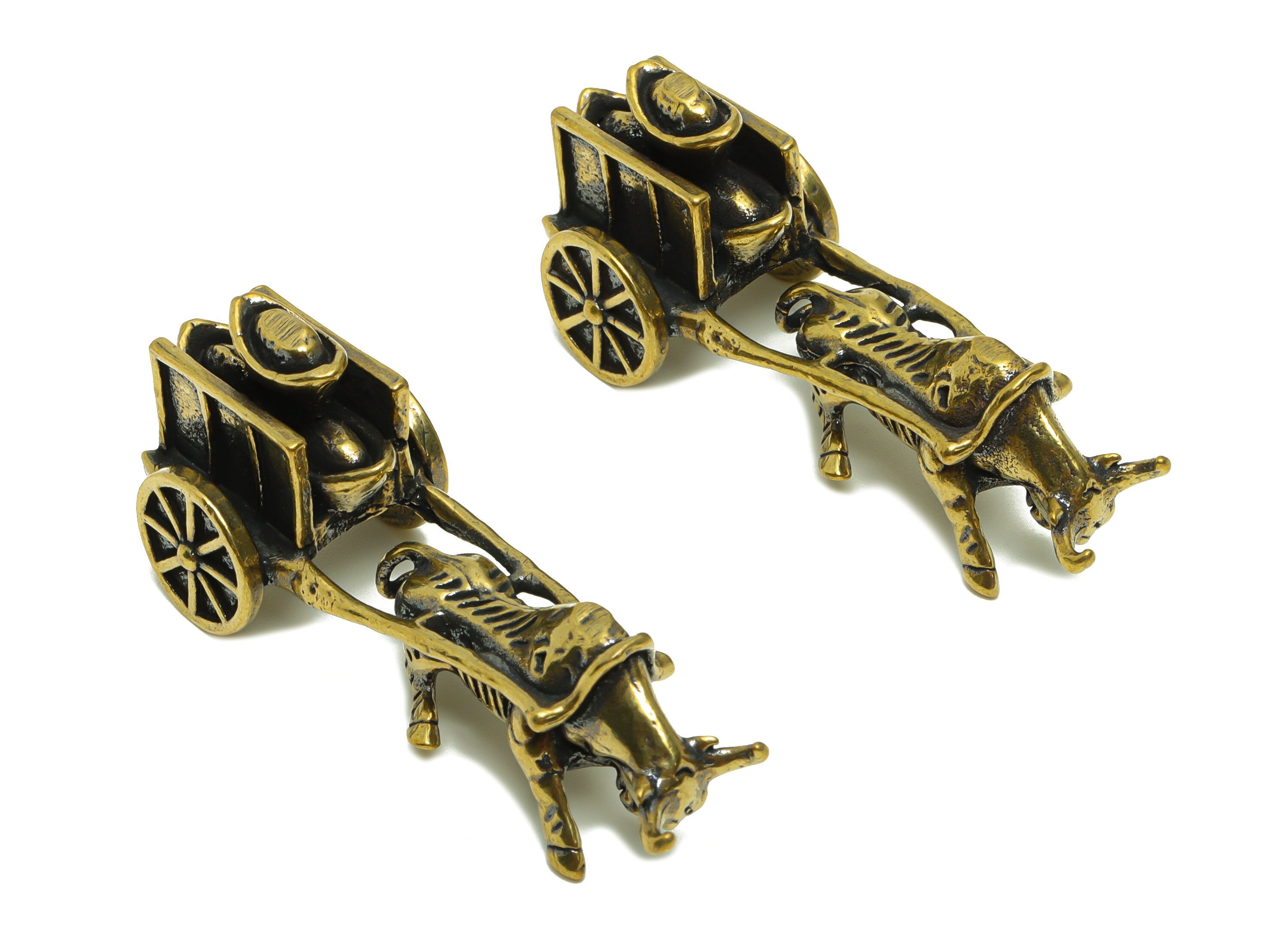 Brass Bullfight Charm - Raw Brass Vintage Style Earring Charms - Antique Looking Pendant - Bullock Wagon Figure - 55x21x24mm - PP8752 - DOMEDBAZAAR