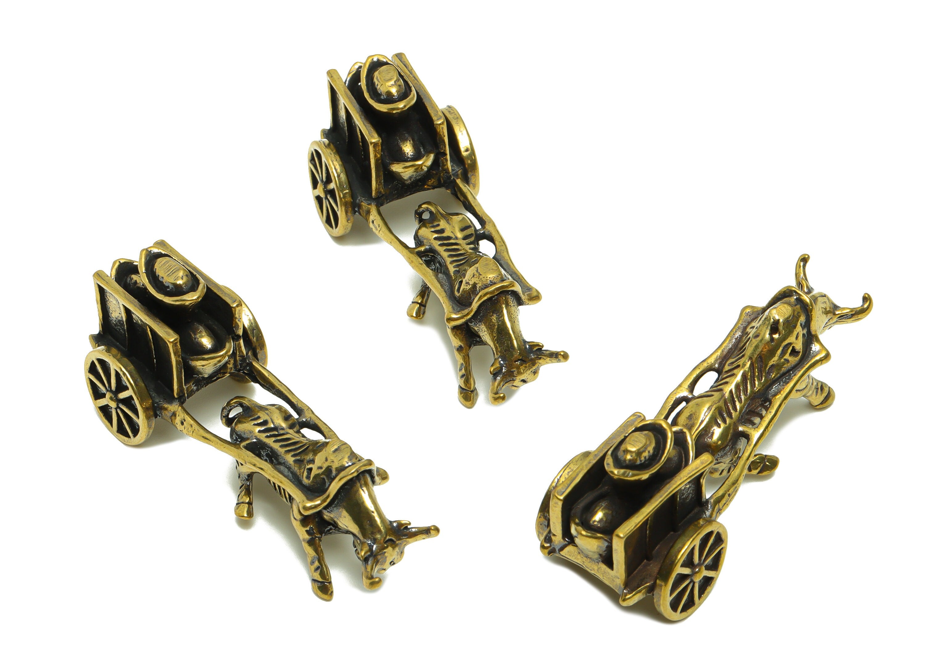 Brass Bullfight Charm - Raw Brass Vintage Style Earring Charms - Antique Looking Pendant - Bullock Wagon Figure - 55x21x24mm - PP8752 - DOMEDBAZAAR