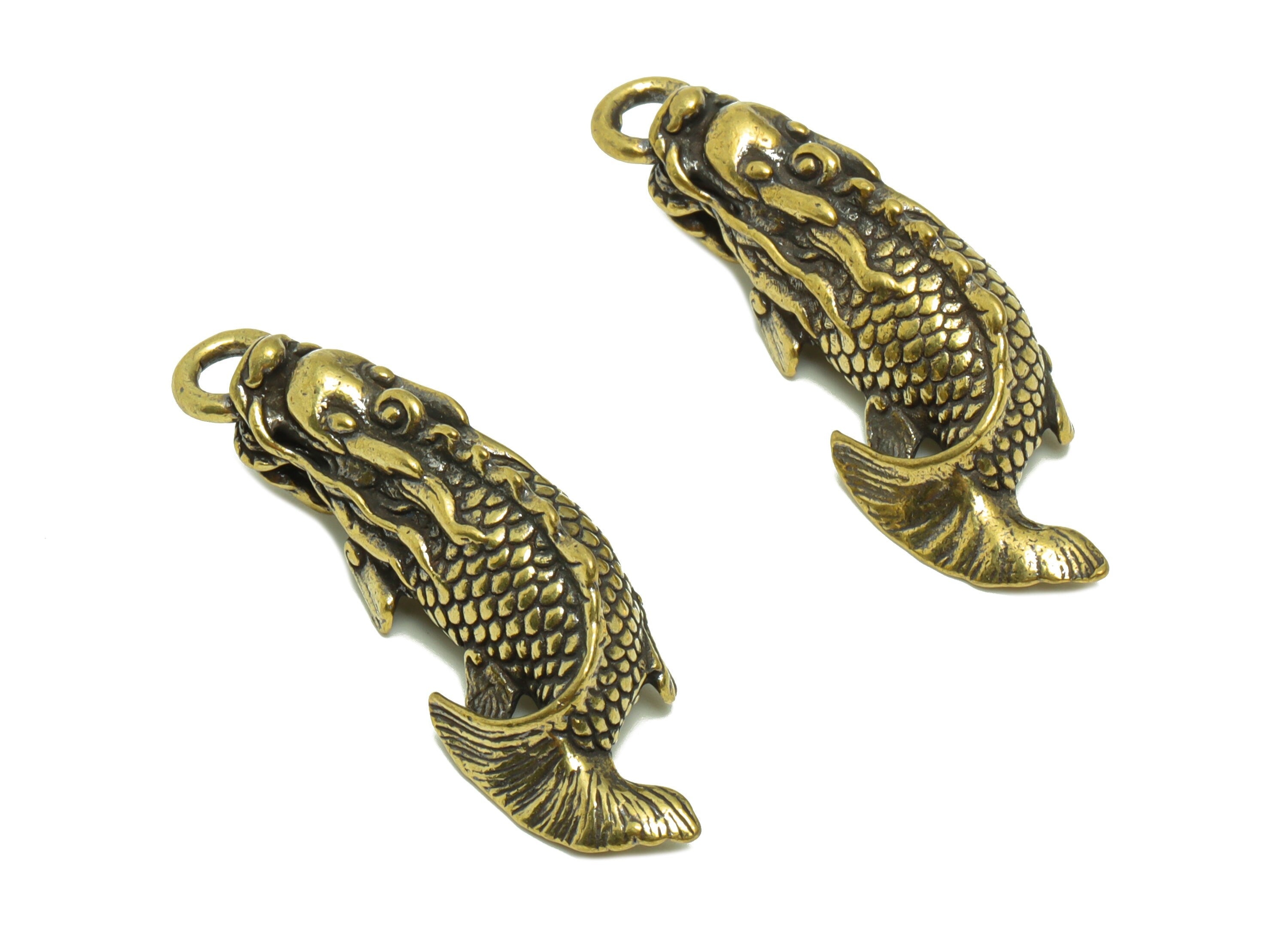 Brass Arowana Charm - Raw Brass Arowana Earring Charms - Antique Looking Pendant - Arowana Textured Figure - 41.7x13.58x9.9mm- PP8763 - DOMEDBAZAAR