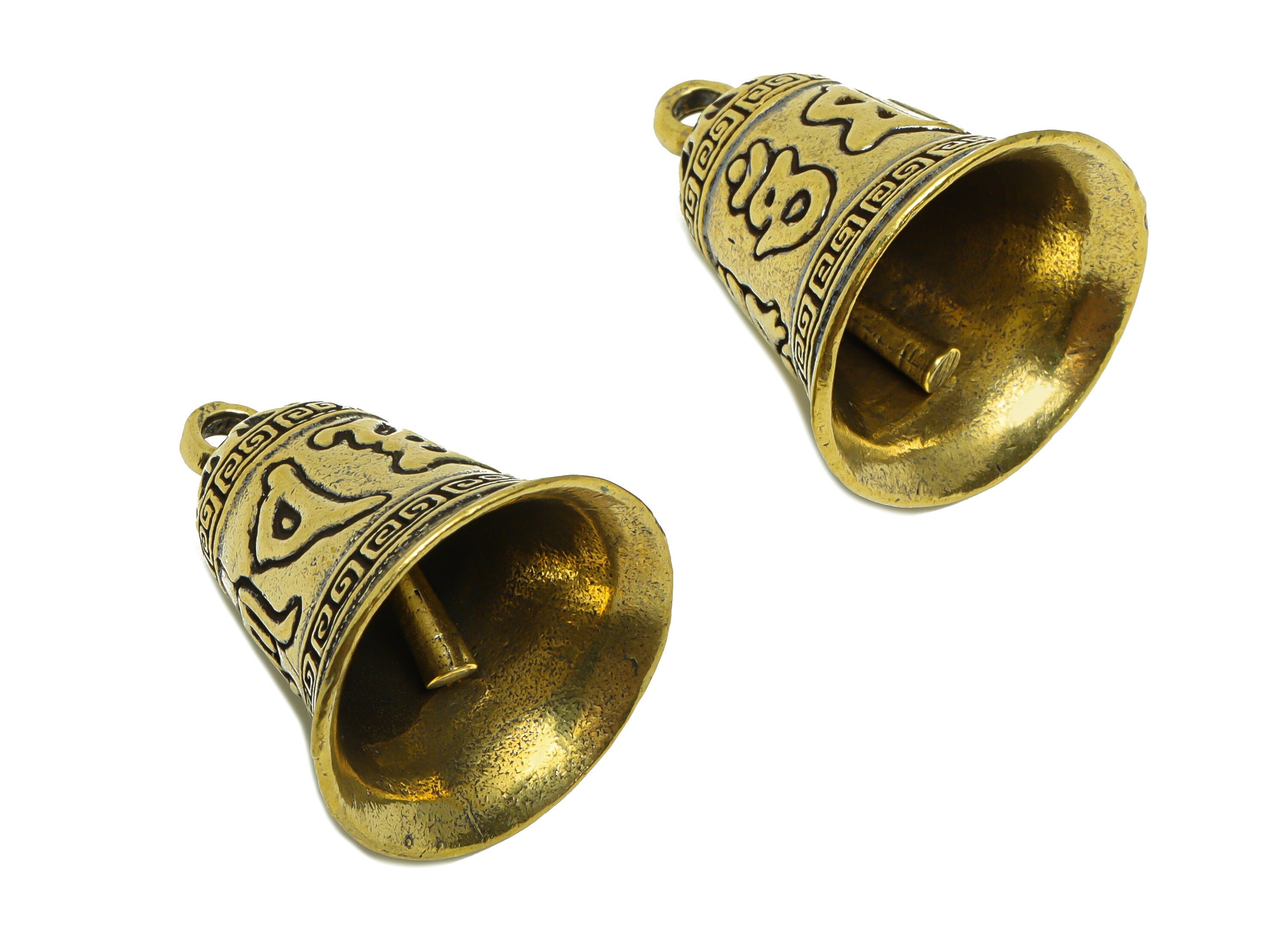 Brass Bell Charm - Raw Brass Ring the Bell Earring Charms - Bell Figure - Antique Looking Pendant - Vintage Style Bell - 34x29x28mm - PP8768 - DOMEDBAZAAR