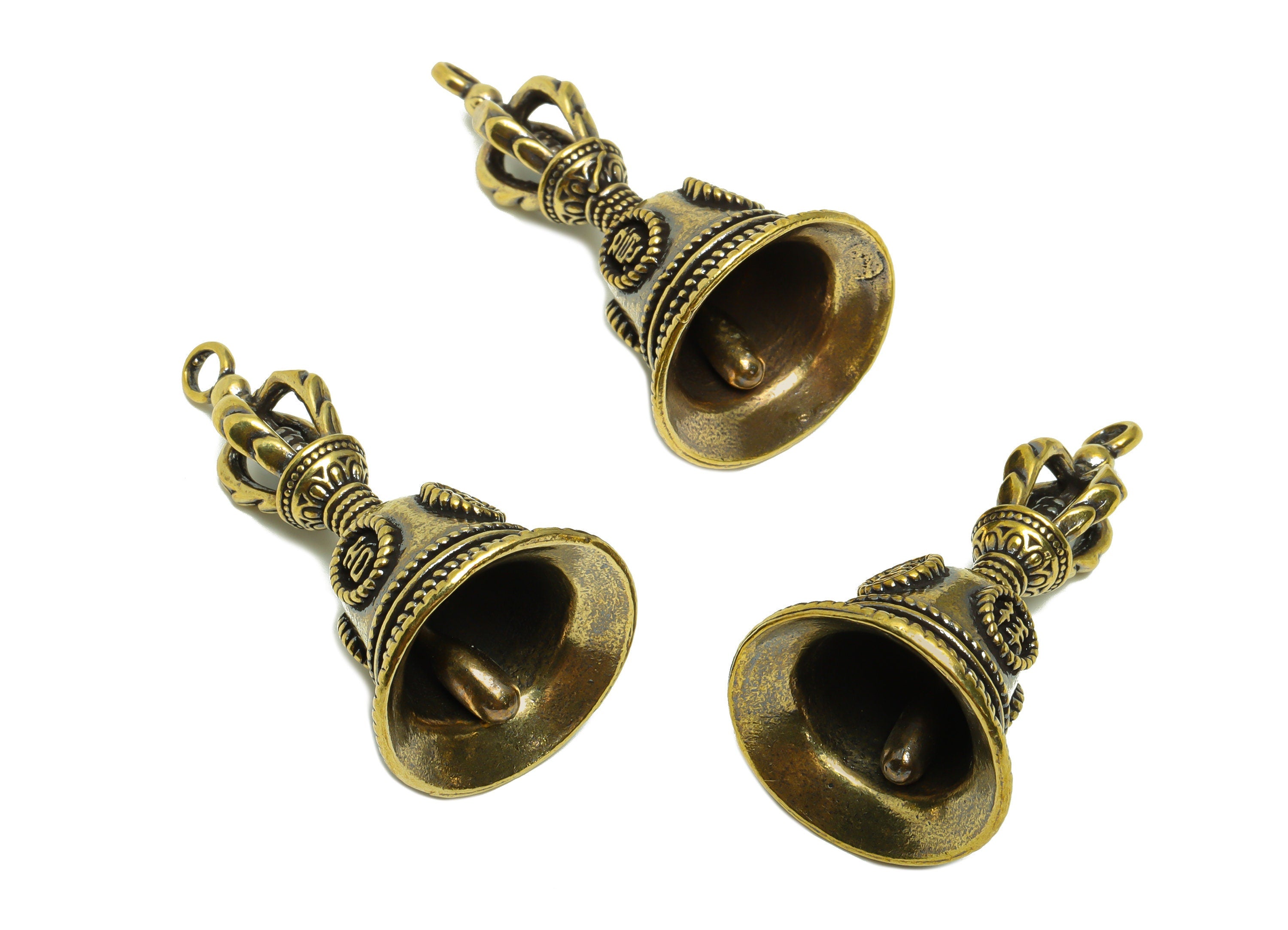 Brass Bell Charm - Raw Brass Ring the Bell Earring Charms - Bell Figure - Antique Looking Pendant - Vintage Style Bell - 48x25x25mm- PP8783 - DOMEDBAZAAR