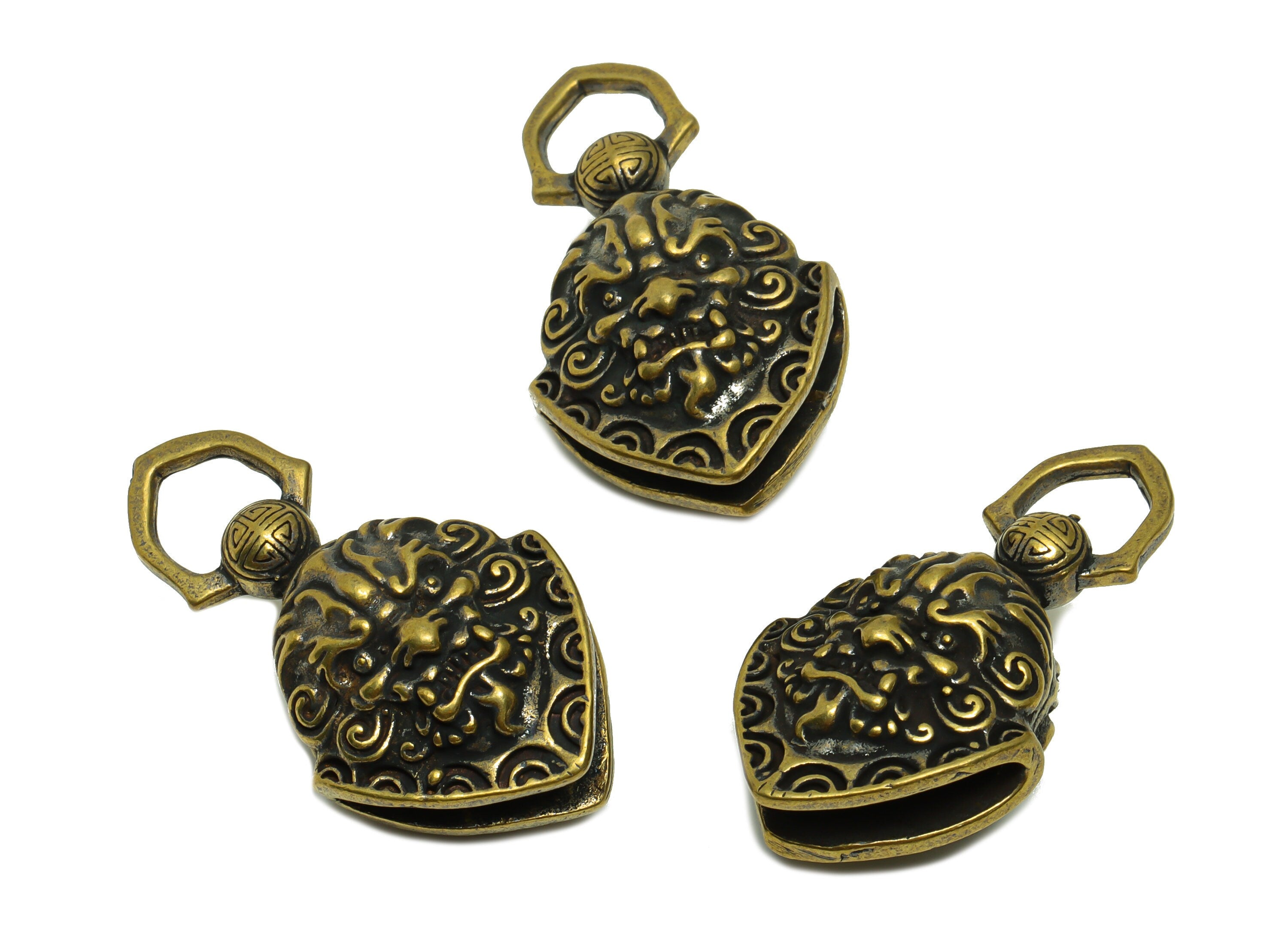 Brass Bell Charm - Raw Brass Dragon Bell Earring Charms -Dragon Bell Figure - Antique Looking Pendant - Bell Pendant- 43.79x24x16mm-PP8765 - DOMEDBAZAAR