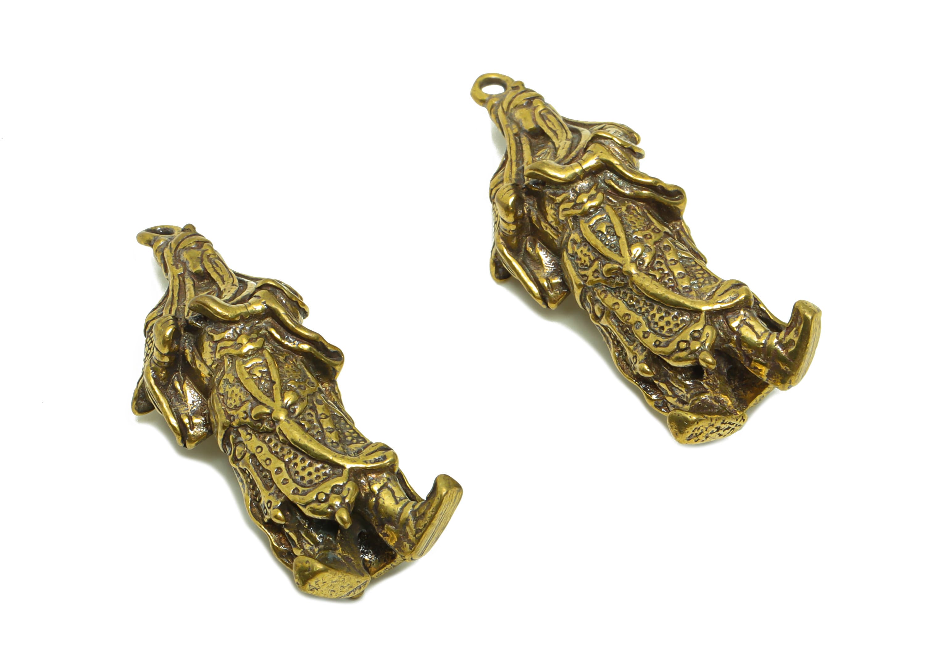 Brass Person Charm - Raw Brass General Earring Charms - Chinese Warrior Figure - Antique Looking Pendant- 39.63x15.42x10.91mm-PP8748 - DOMEDBAZAAR