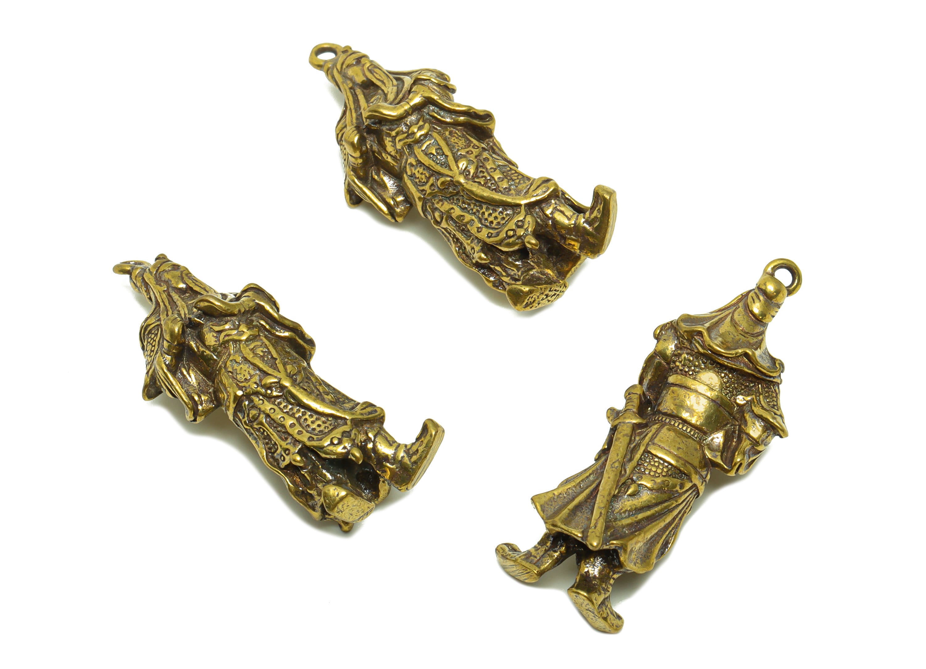 Brass Person Charm - Raw Brass General Earring Charms - Chinese Warrior Figure - Antique Looking Pendant- 39.63x15.42x10.91mm-PP8748 - DOMEDBAZAAR
