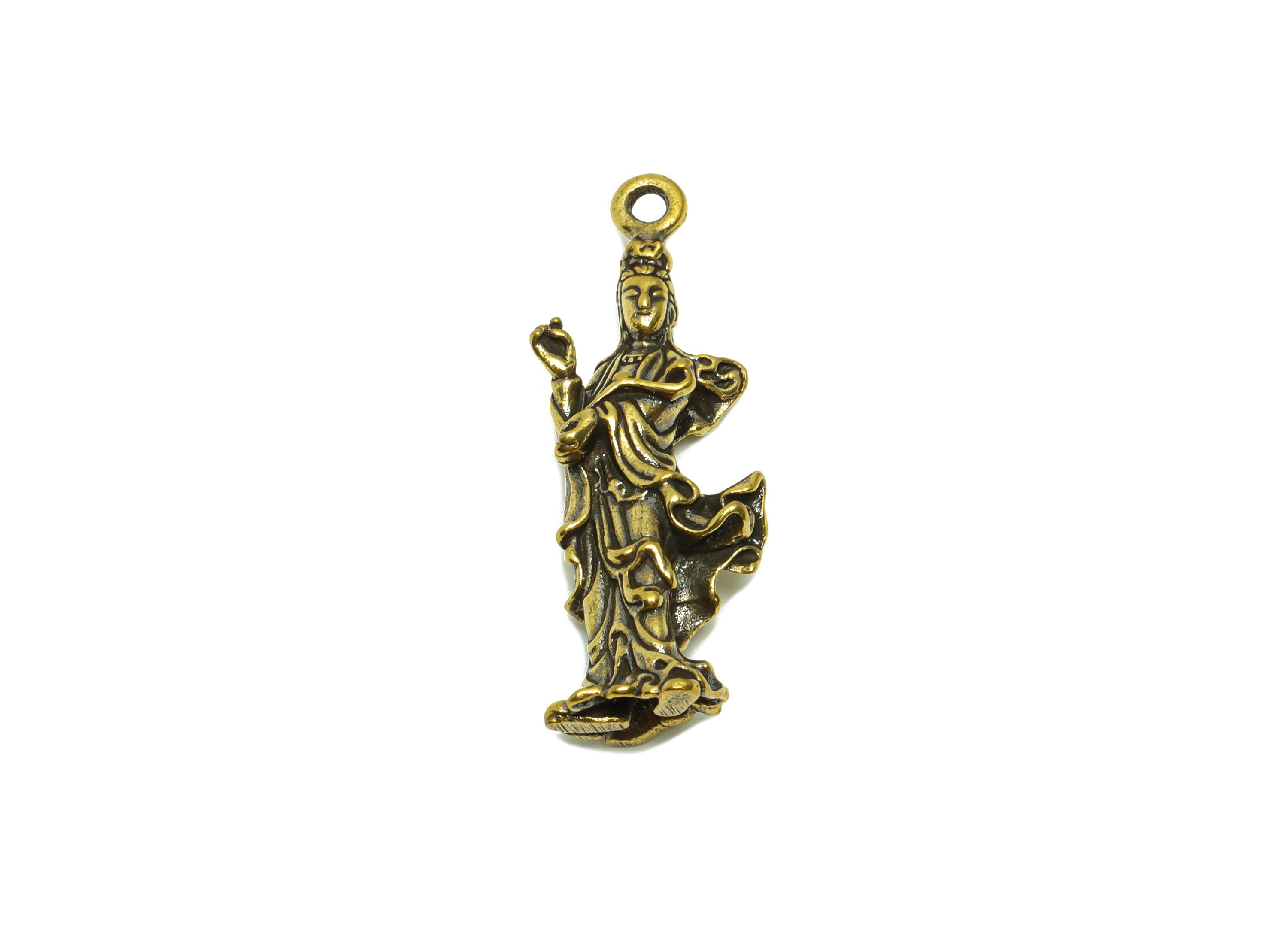 Brass Person Charm - Raw Brass Buddha Earring Charms - Buddha Figure - Antique Looking Pendant - Woman Pendant - 41.55x13.86x8mm-PP8707 - DOMEDBAZAAR