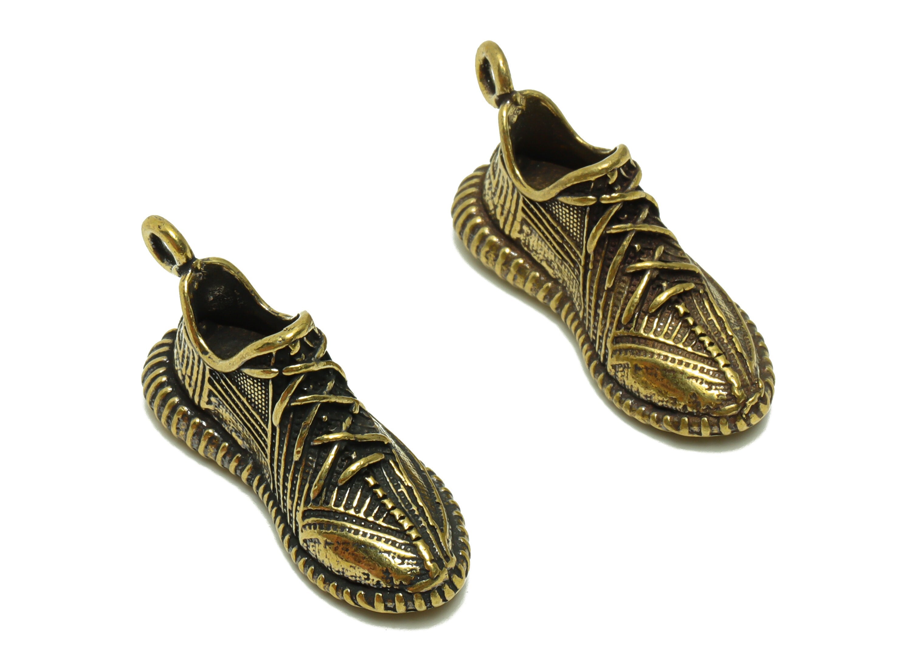 Brass Shoes Charm - Raw Brass Shoes Earring Charms - Shoes Figure - Antique Looking Pendant - Shoes Pendant - 35.05x16.56x12.9mm-PP8749 - DOMEDBAZAAR