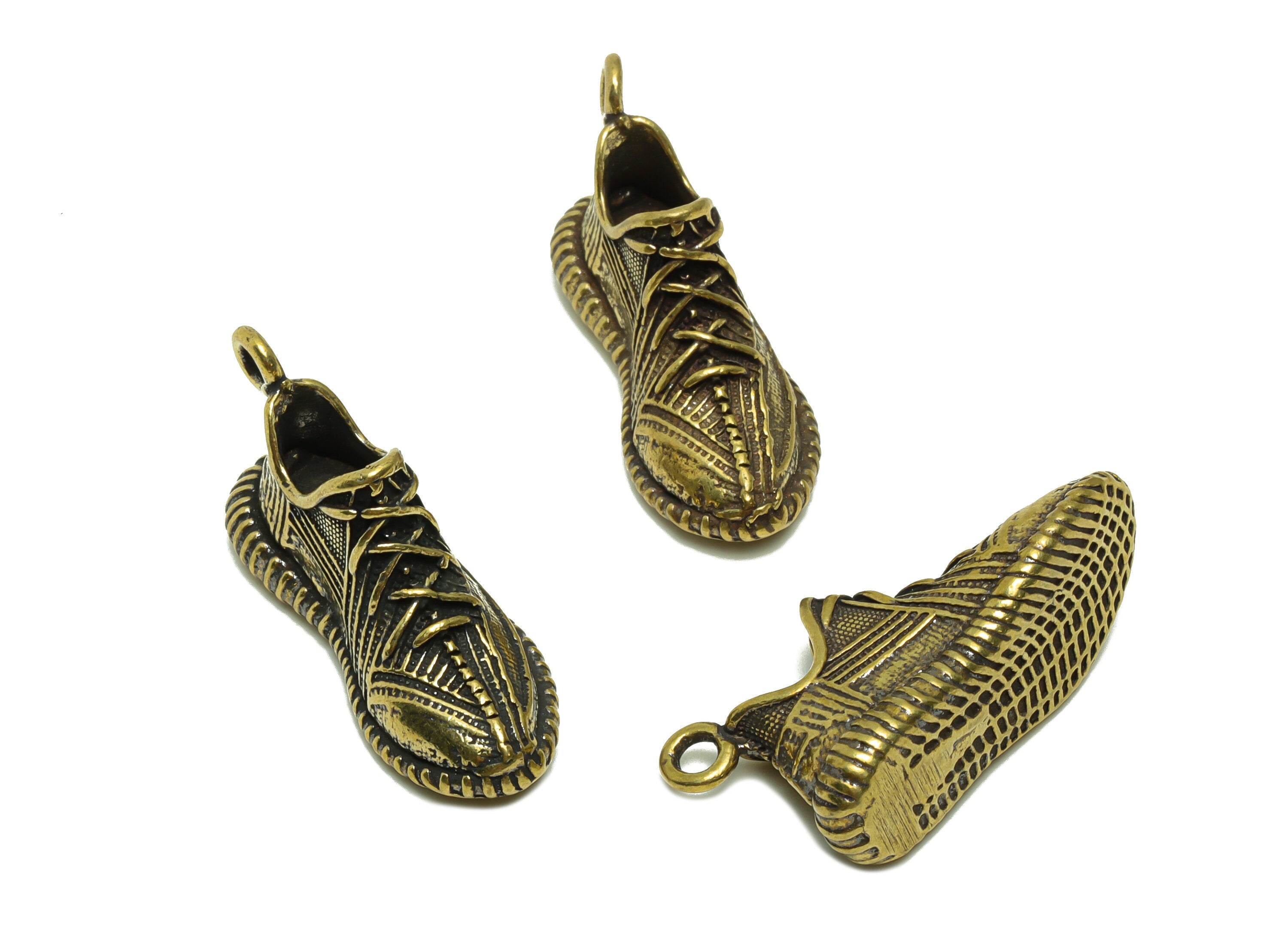 Brass Shoes Charm - Raw Brass Shoes Earring Charms - Shoes Figure - Antique Looking Pendant - Shoes Pendant - 35.05x16.56x12.9mm-PP8749 - DOMEDBAZAAR