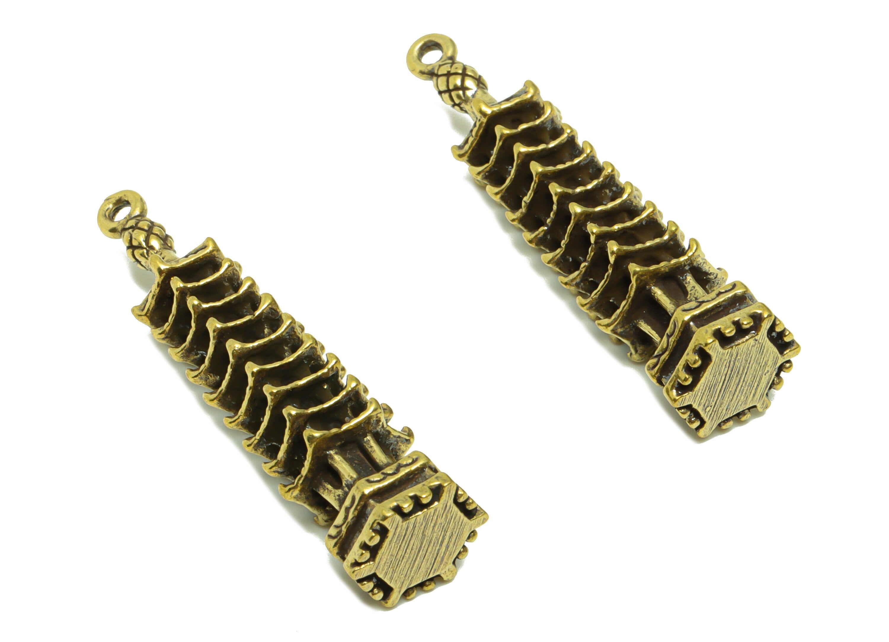Brass Tower Charm - Raw Brass House Charms - Tower Figure - Antique Looking Pendant - Traditional Chinese Tower  - 45x10x10.14mm-PP8737 - DOMEDBAZAAR