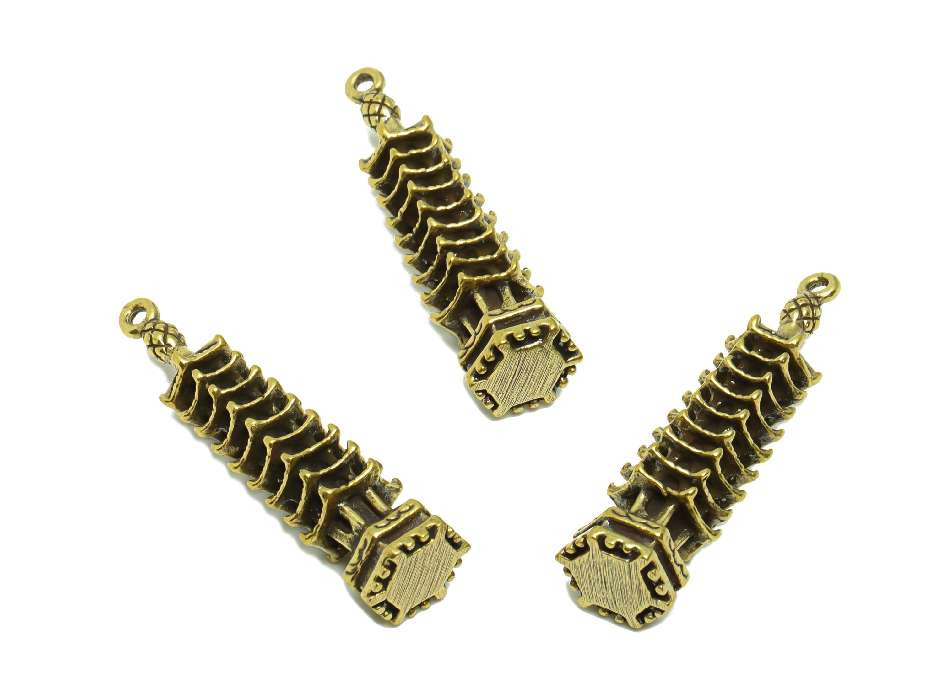 Brass Tower Charm - Raw Brass House Charms - Tower Figure - Antique Looking Pendant - Traditional Chinese Tower  - 45x10x10.14mm-PP8737 - DOMEDBAZAAR