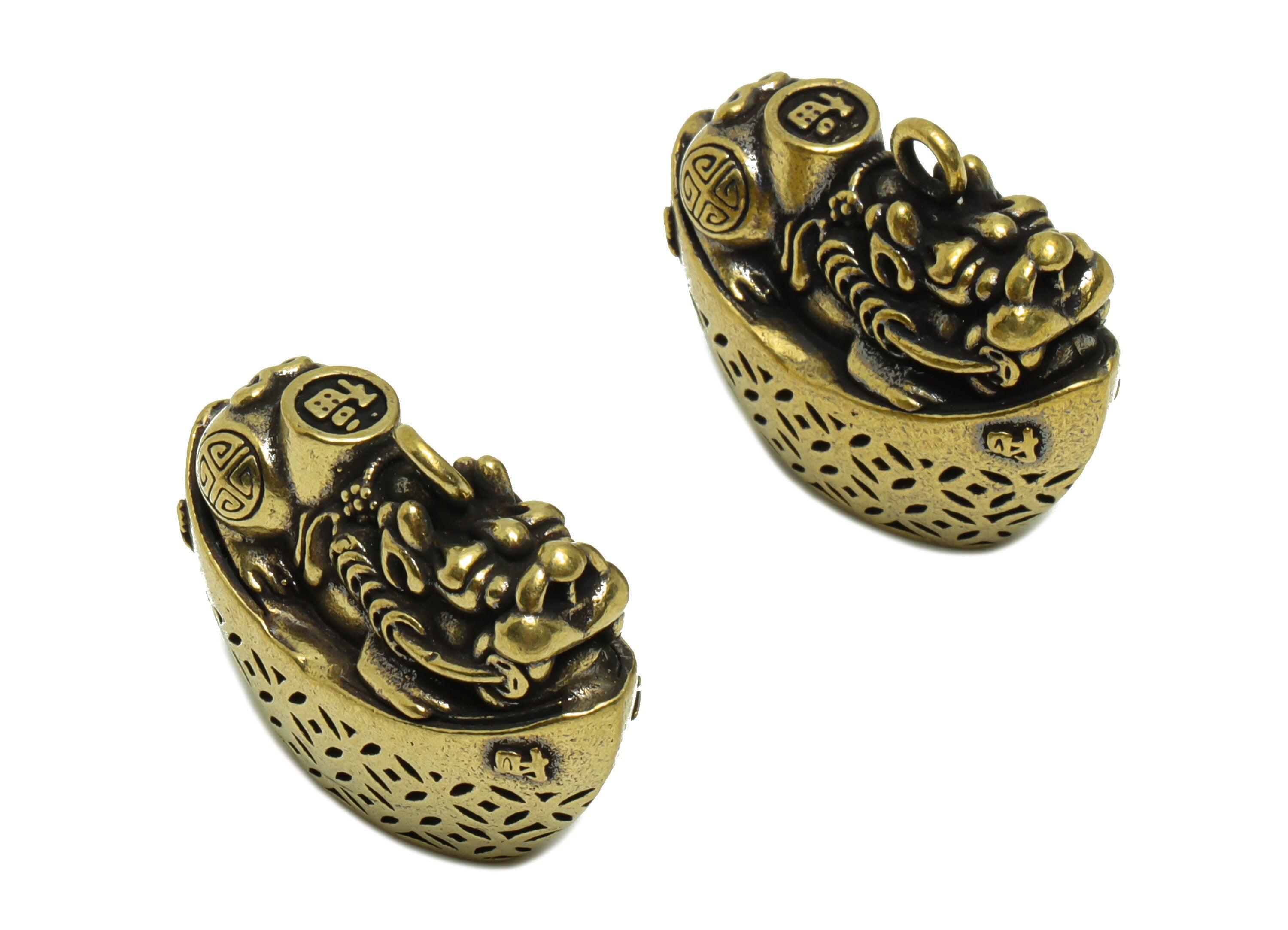 Brass Gold Ingot Charm - Raw Brass Money Charms - Dragon Money Figure - Antique Looking Pendant - Money Pendant - 25x30x14mm-PP8760 - DOMEDBAZAAR
