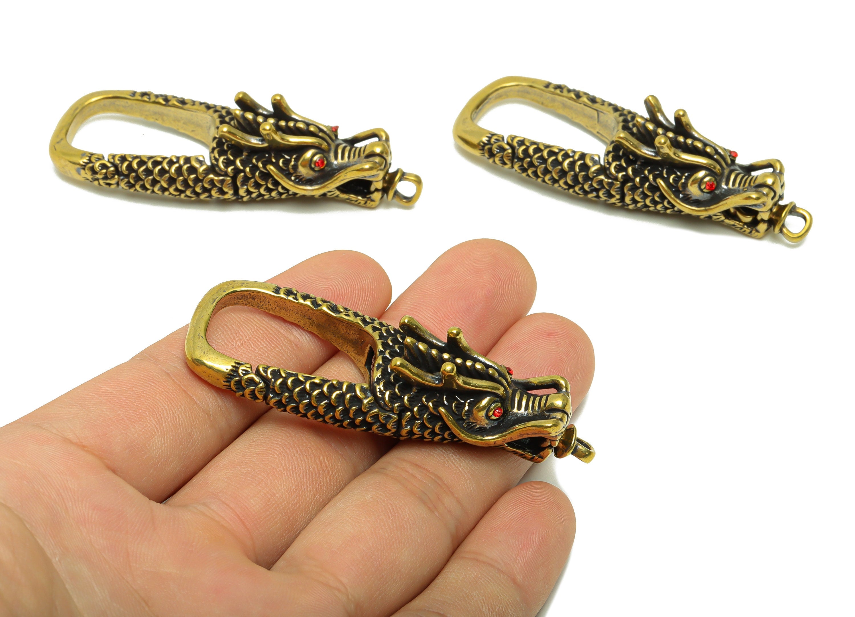 Brass Claw Clasps - Raw Brass Dragon Clasps - Keyring Clasp Figure - Antique Looking Clasp - Zircon Dragon Clasp - 65.82x23.8x17mm - PP8719 - DOMEDBAZAAR