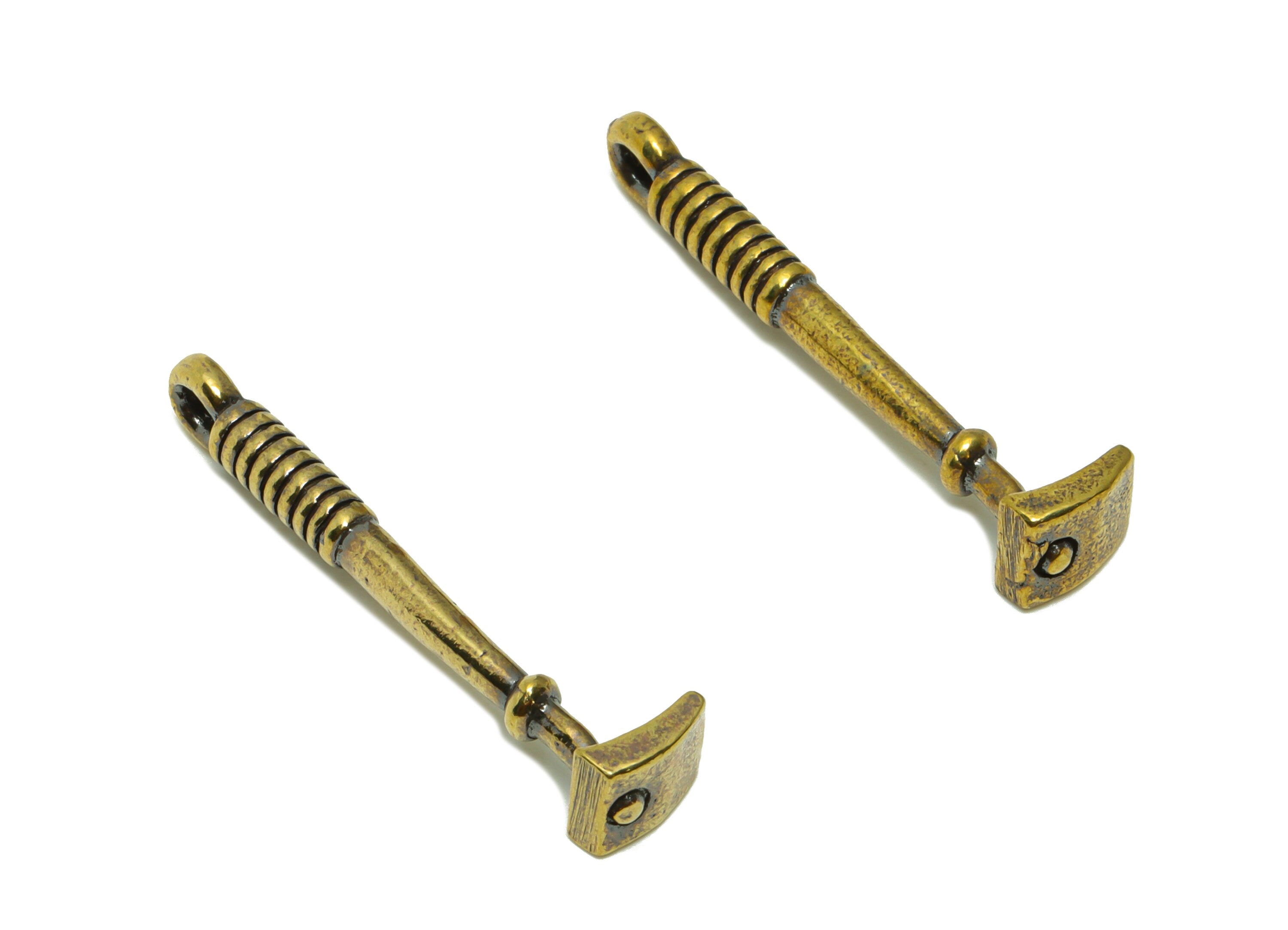 Brass Hoe Charms - Raw Brass Hoe Earring Charm - Mini Hoe Figure - Antique Looking Pendant - Tools Pendant - 33.34x7.24x6.23mm - PP8710 - DOMEDBAZAAR